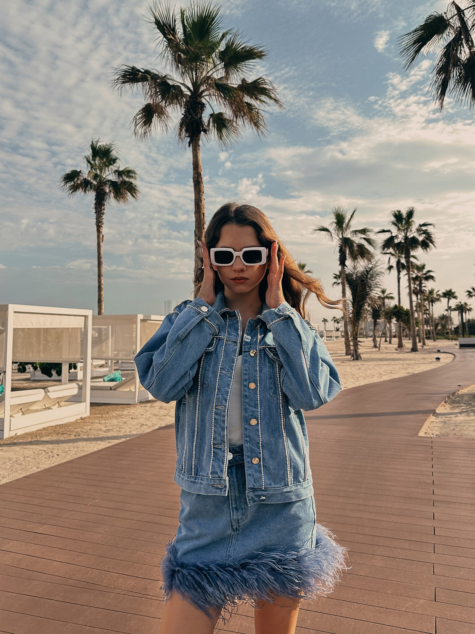 Hoodie and denim sales skirt