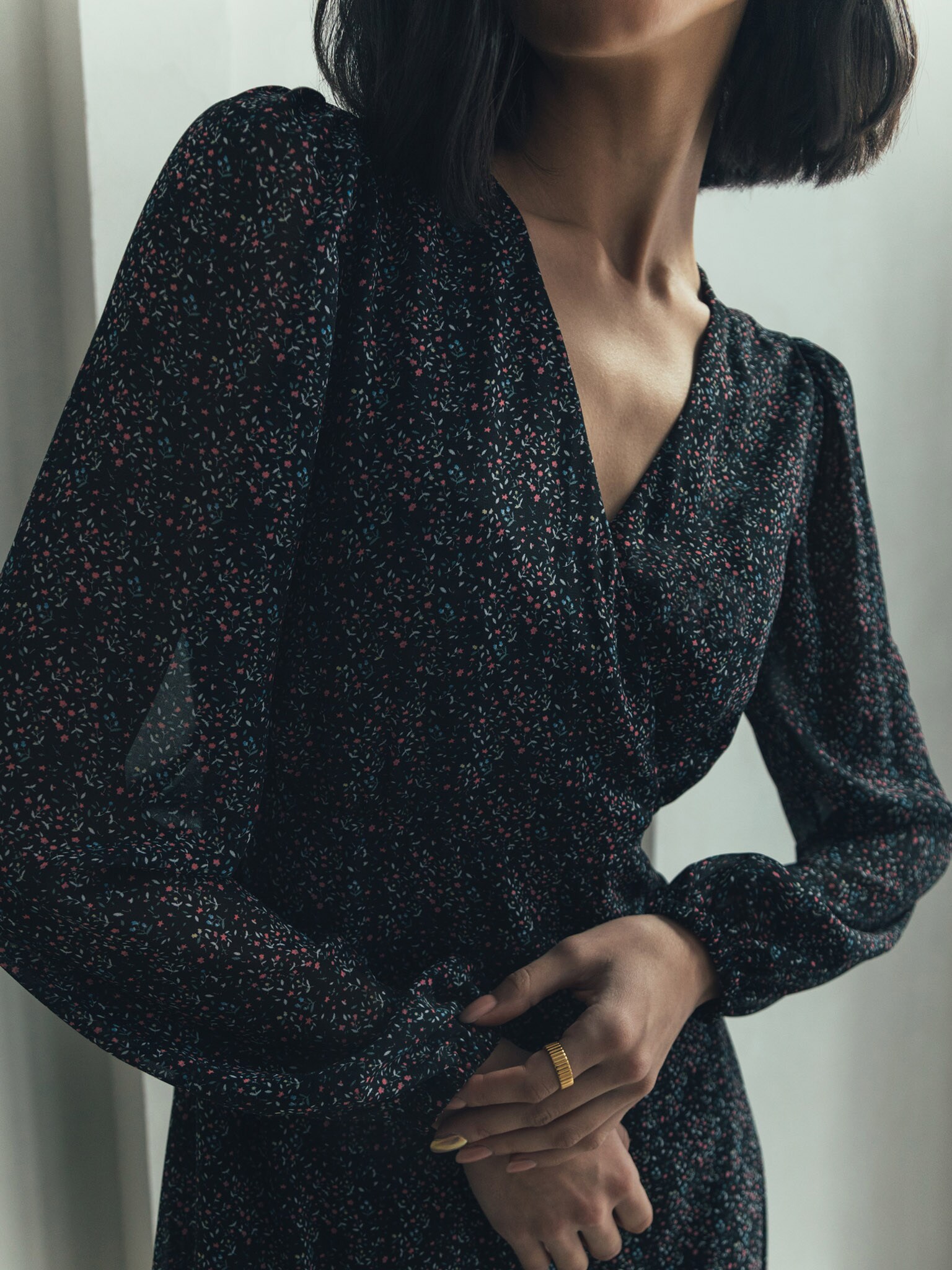 Sheer midi wrap dress