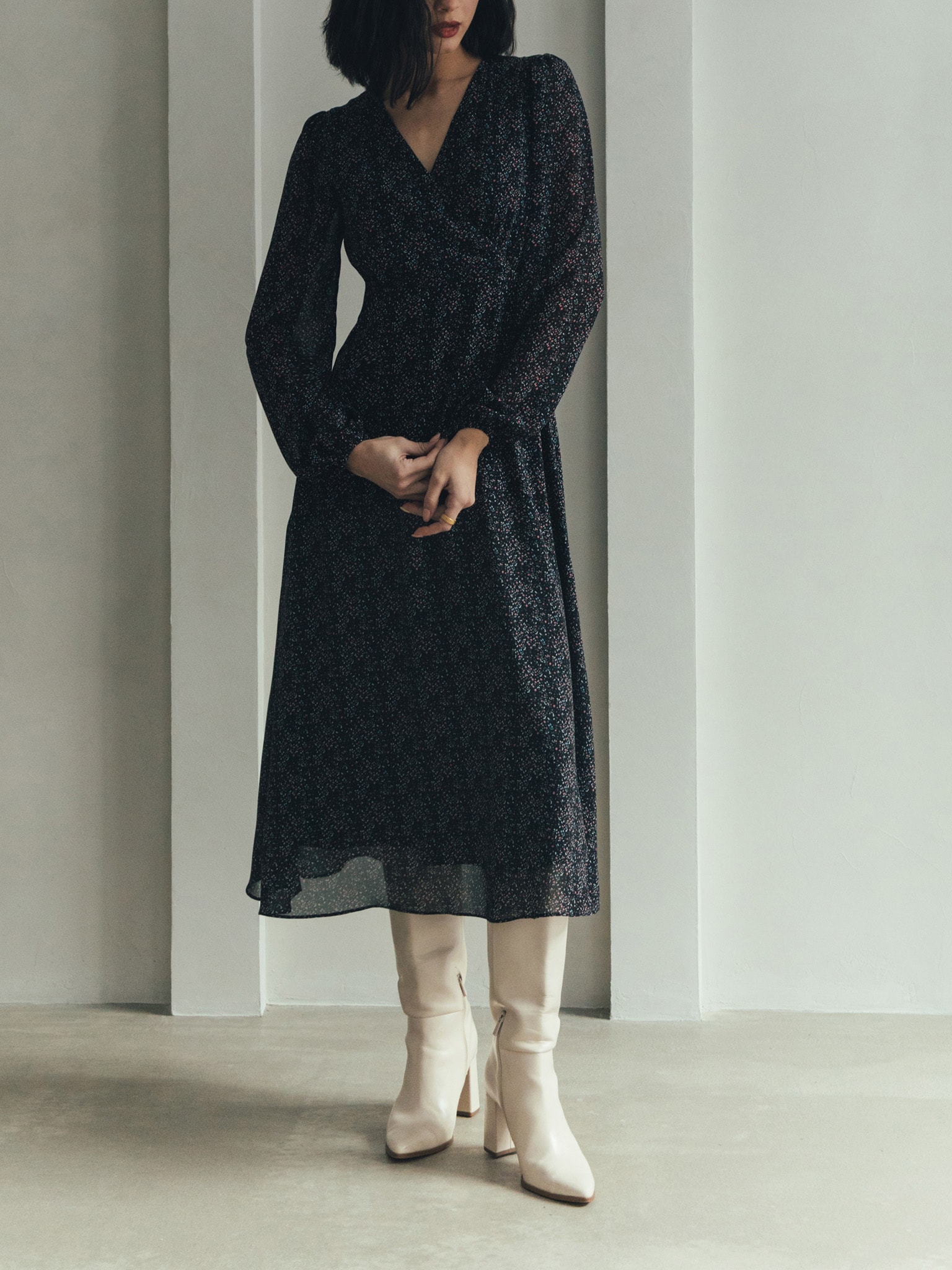 Sheer midi wrap dress