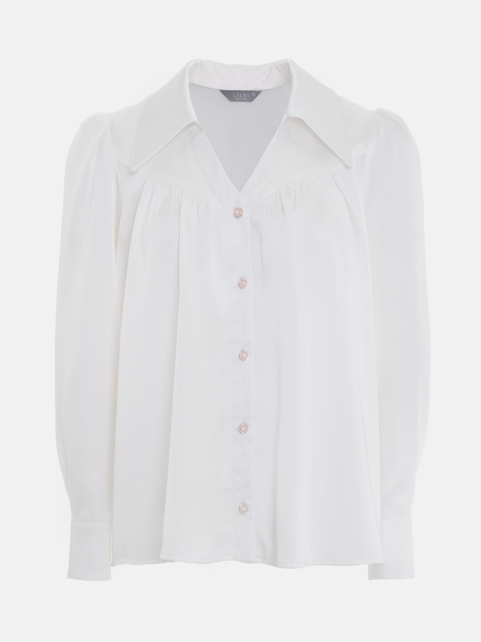 Gerade Bluse mit feinen Falten store Perlmuttknöpfen fashion und LICHI - Online 