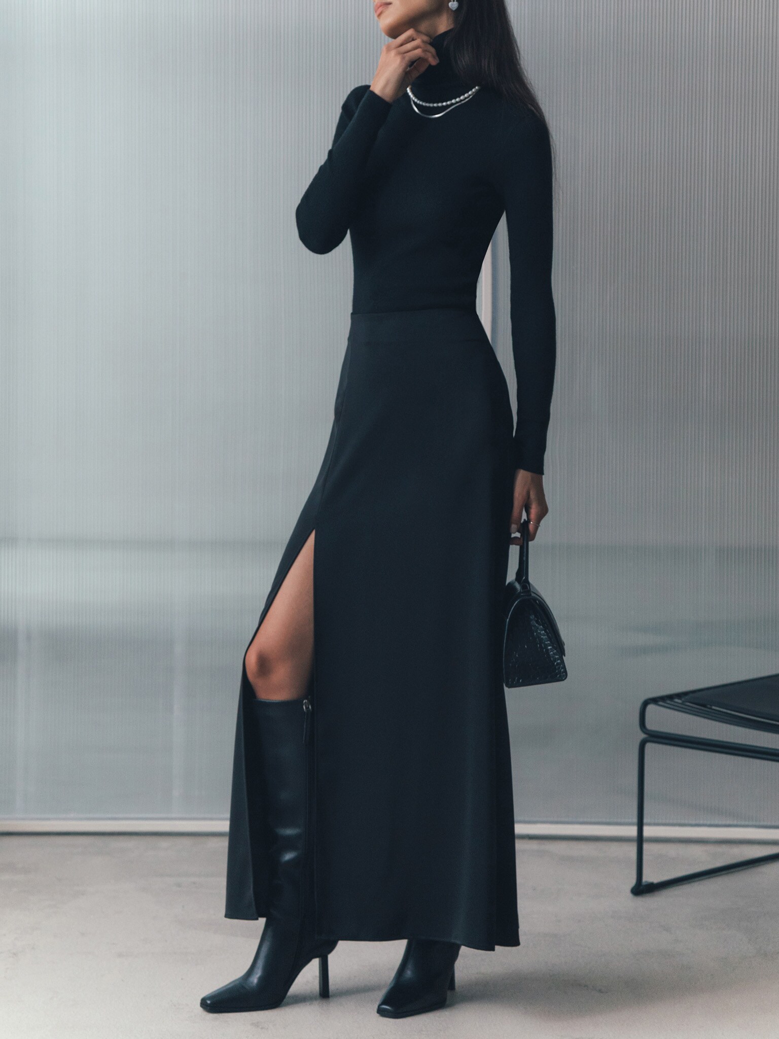 Flared Maxi Skirt With Slit LICHI Online Fashion Store flared-maxi-skirt-with-slit-lichi-online-fashion-store