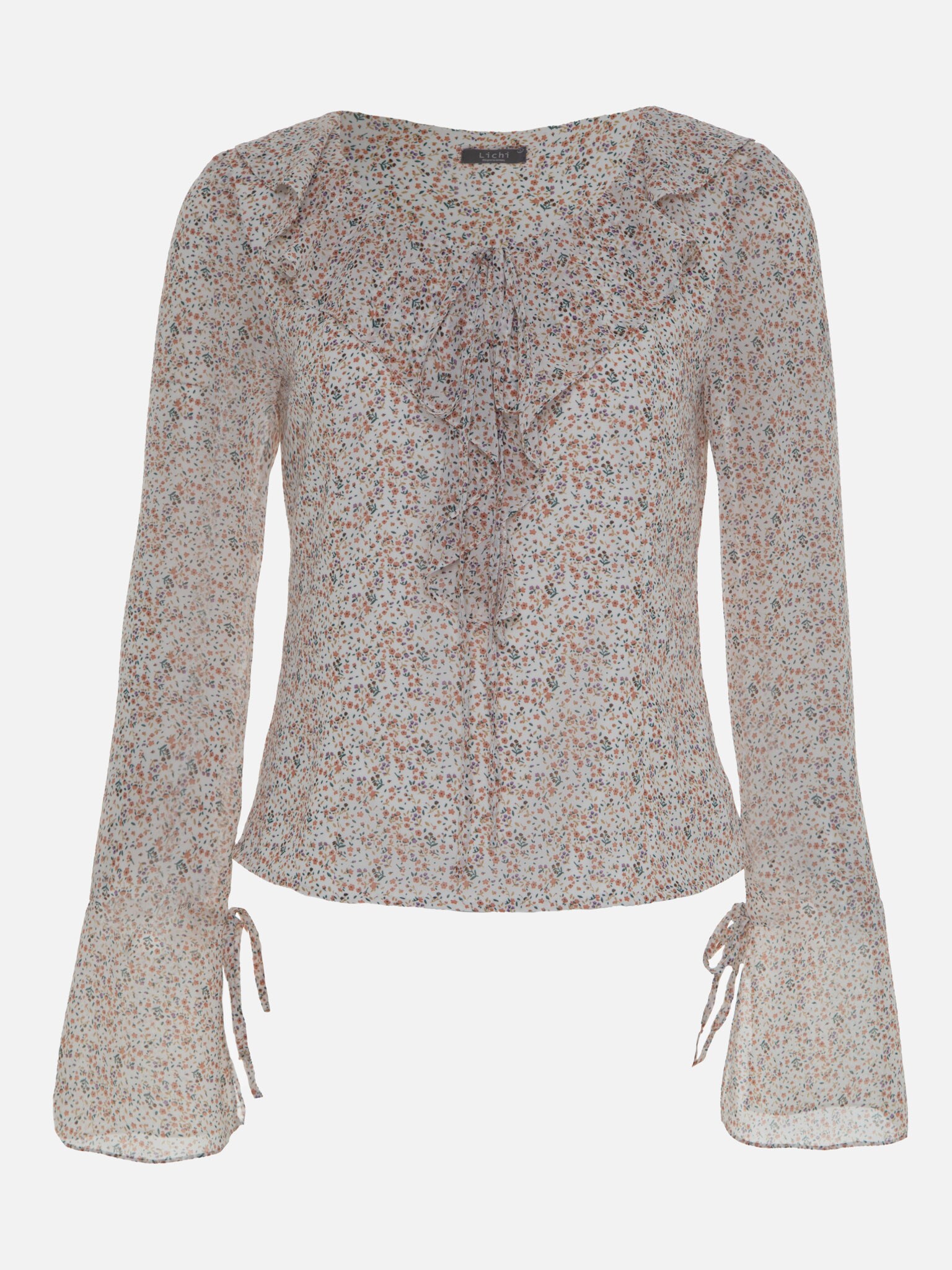 Light blouse with flounce and tie up collar :: LICHI - Online fashion store