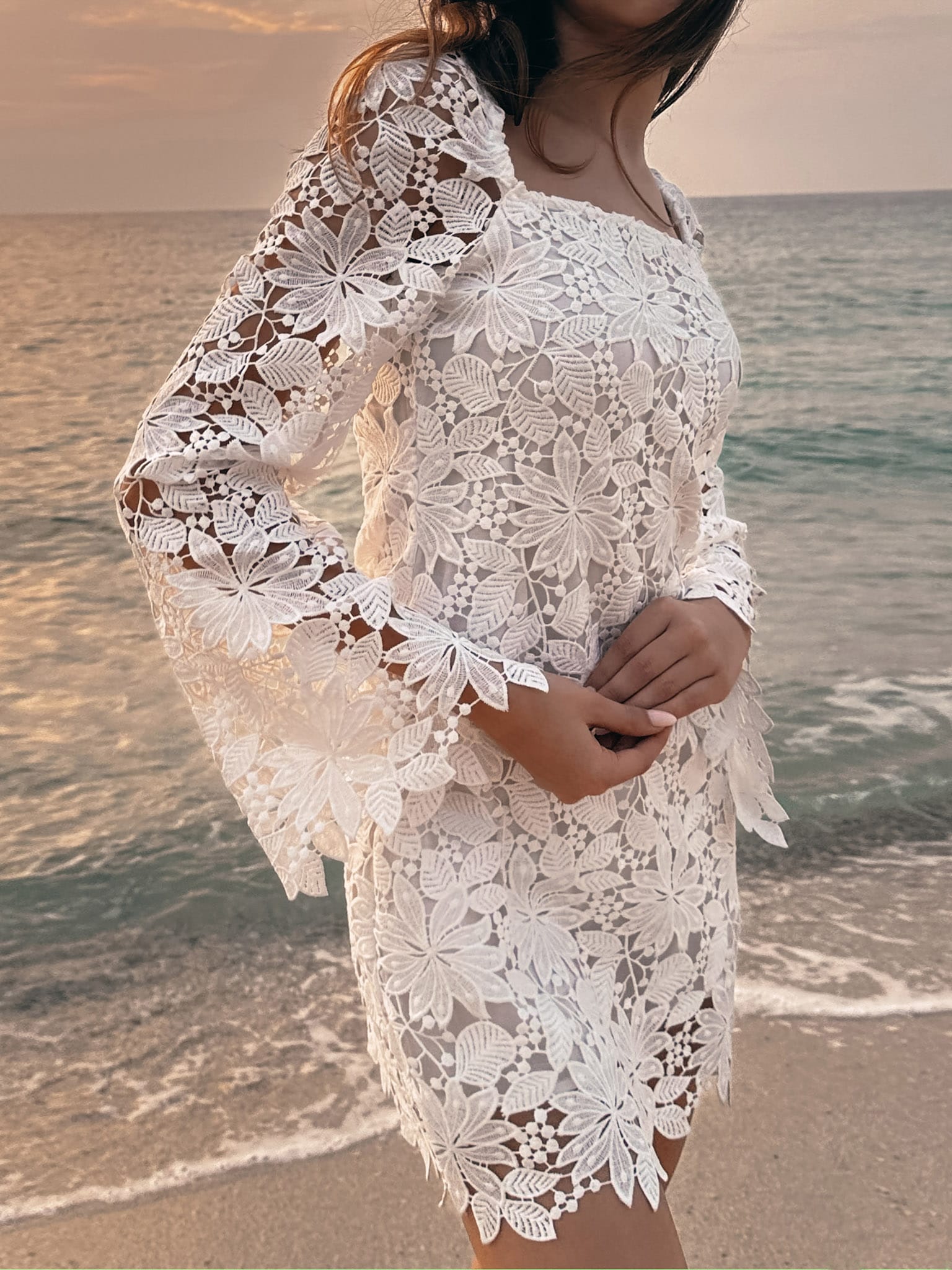 Kiss Me Now Mini Dress - Long Puff Sleeve Dress in White Lace - Showpo Fit & Flare Dresses