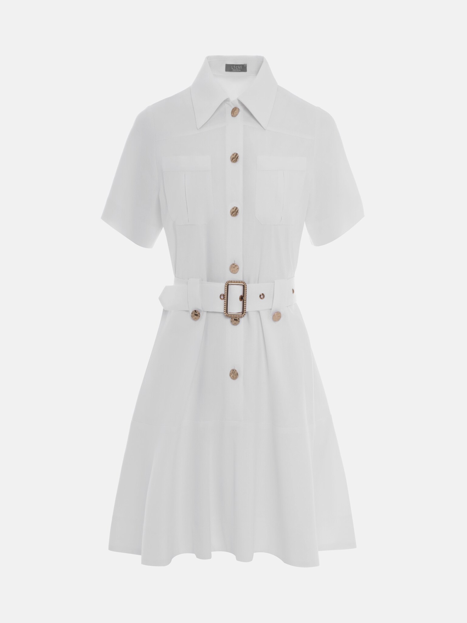 Linen mini dress with wide belt :: LICHI - Online fashion store