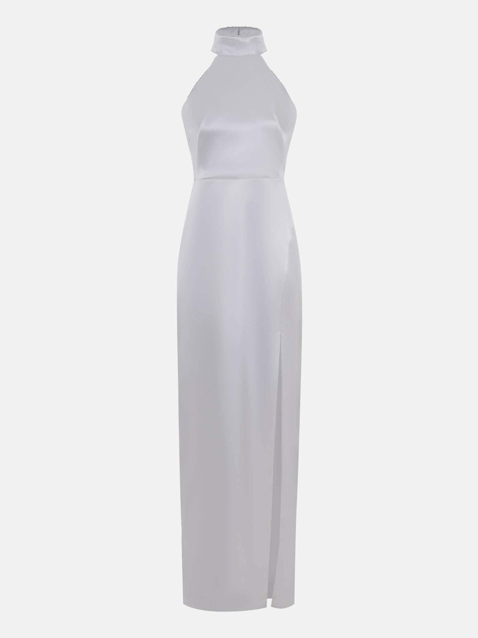 Satin maxi dress with halter collar and rhinestones :: LICHI - Online ...