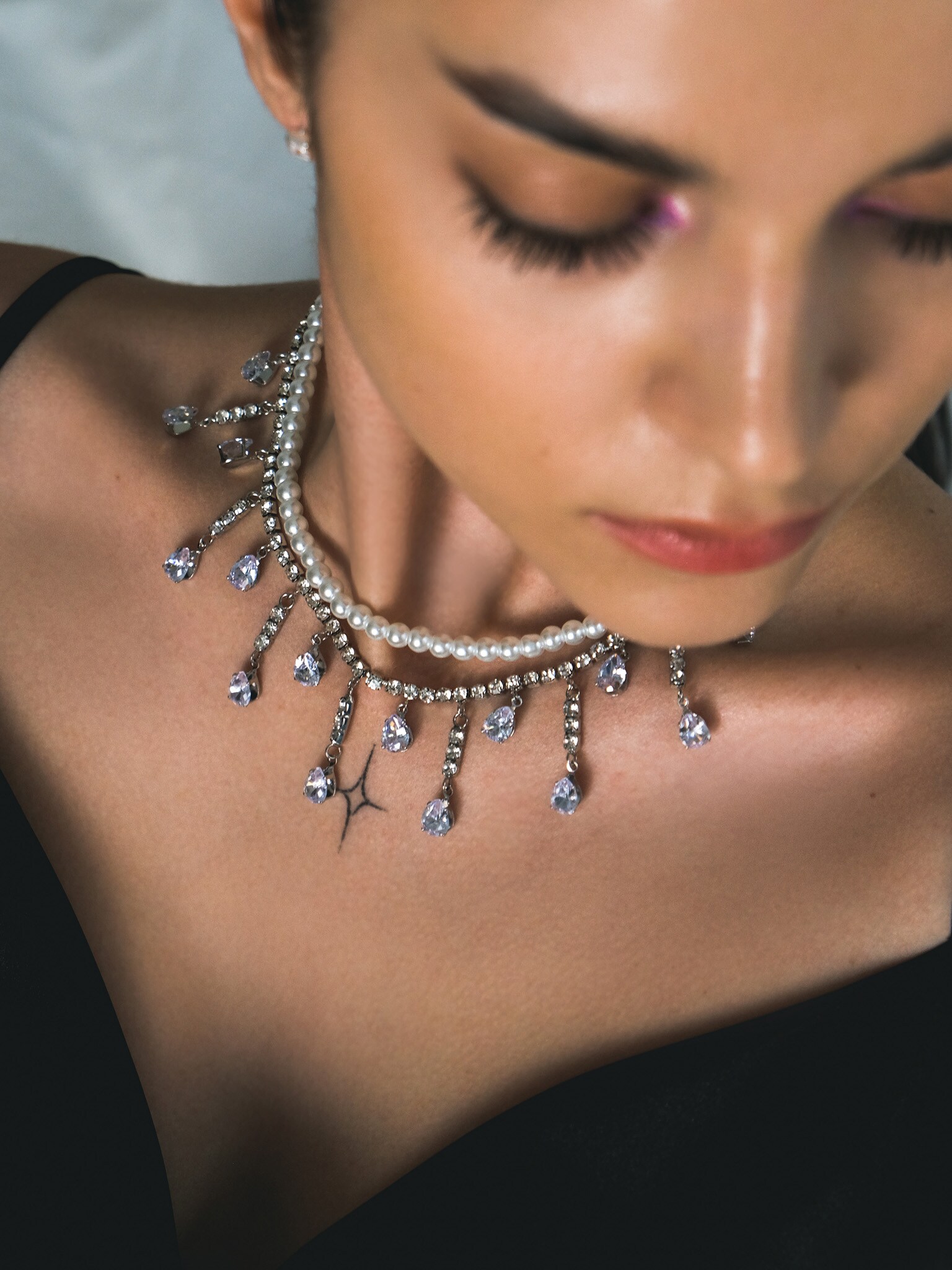 Pearl and rhinestone combo necklace