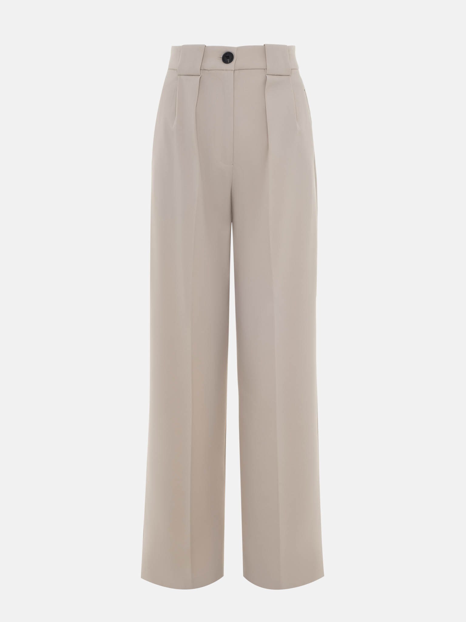 Palazzo trousers with pleats at the waist and contrasting button