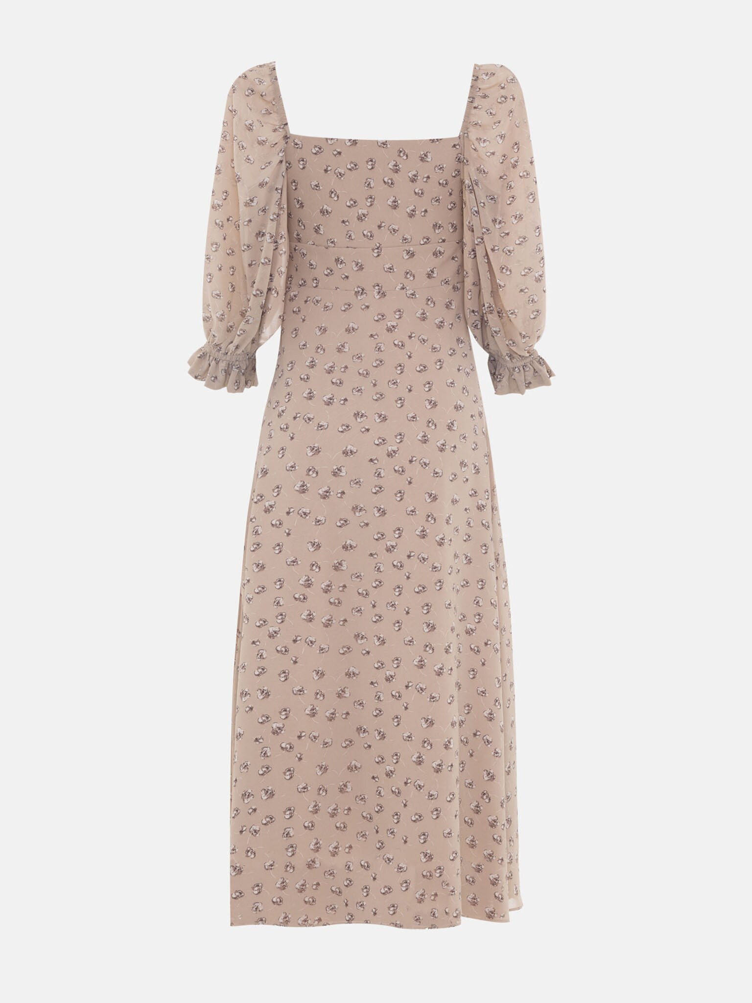 Fitted midi dress with a flower on the bodice