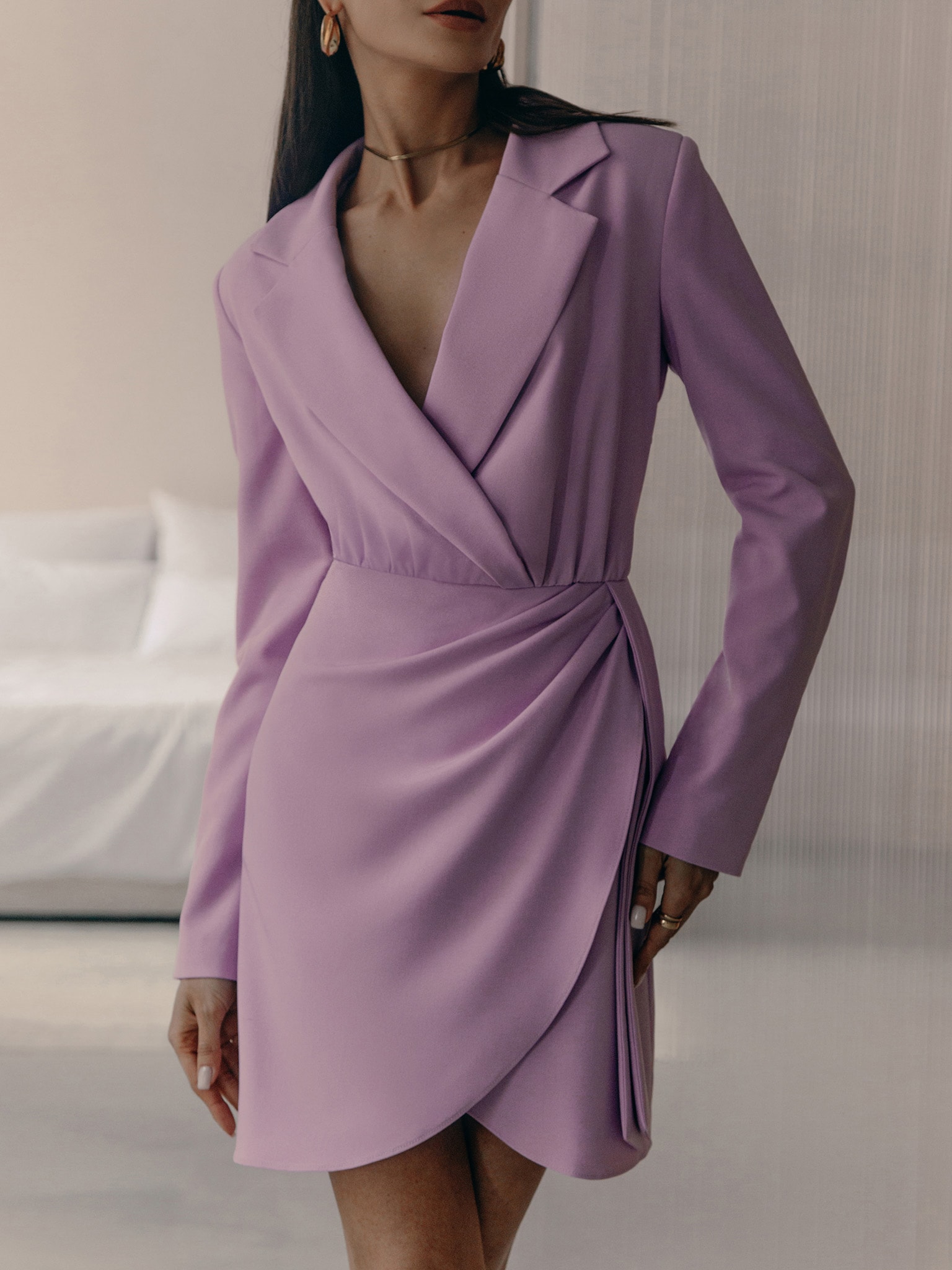 Lapel long-sleeve mini dress :: LICHI - Online fashion store