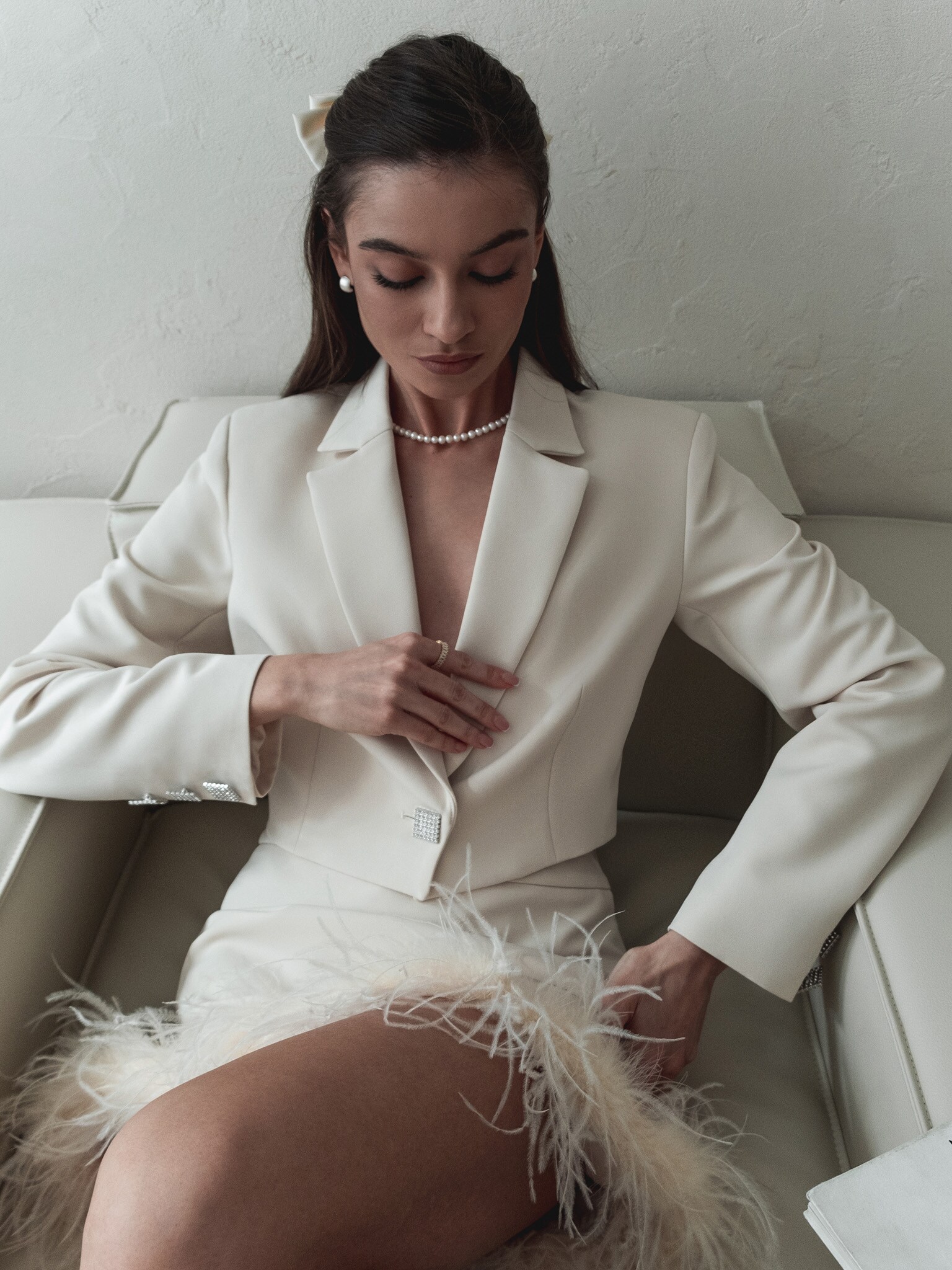 Cropped jacket with rhinestone button :: LICHI - Online fashion store