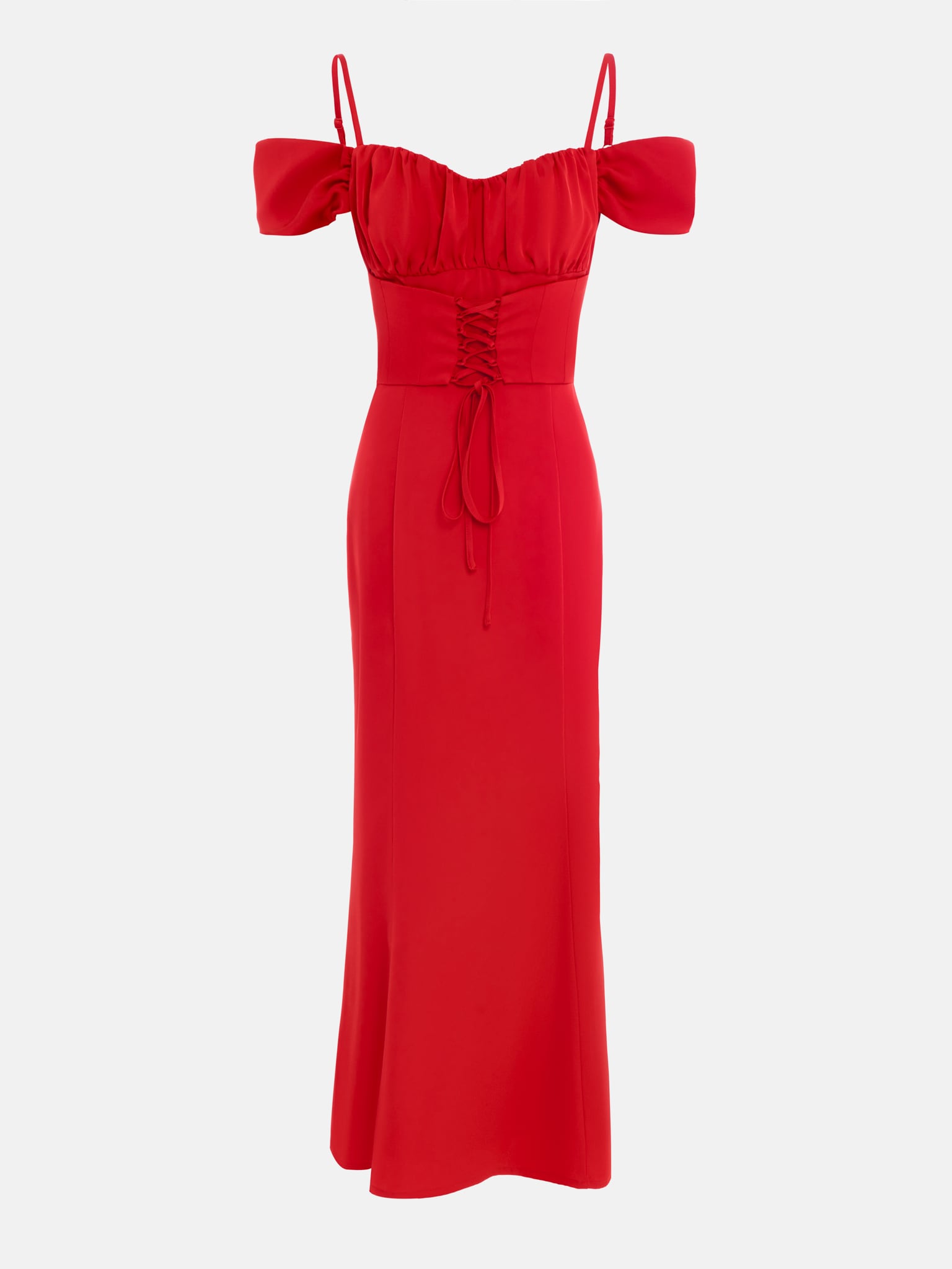 Short-sleeve midi dress with lace-up waist