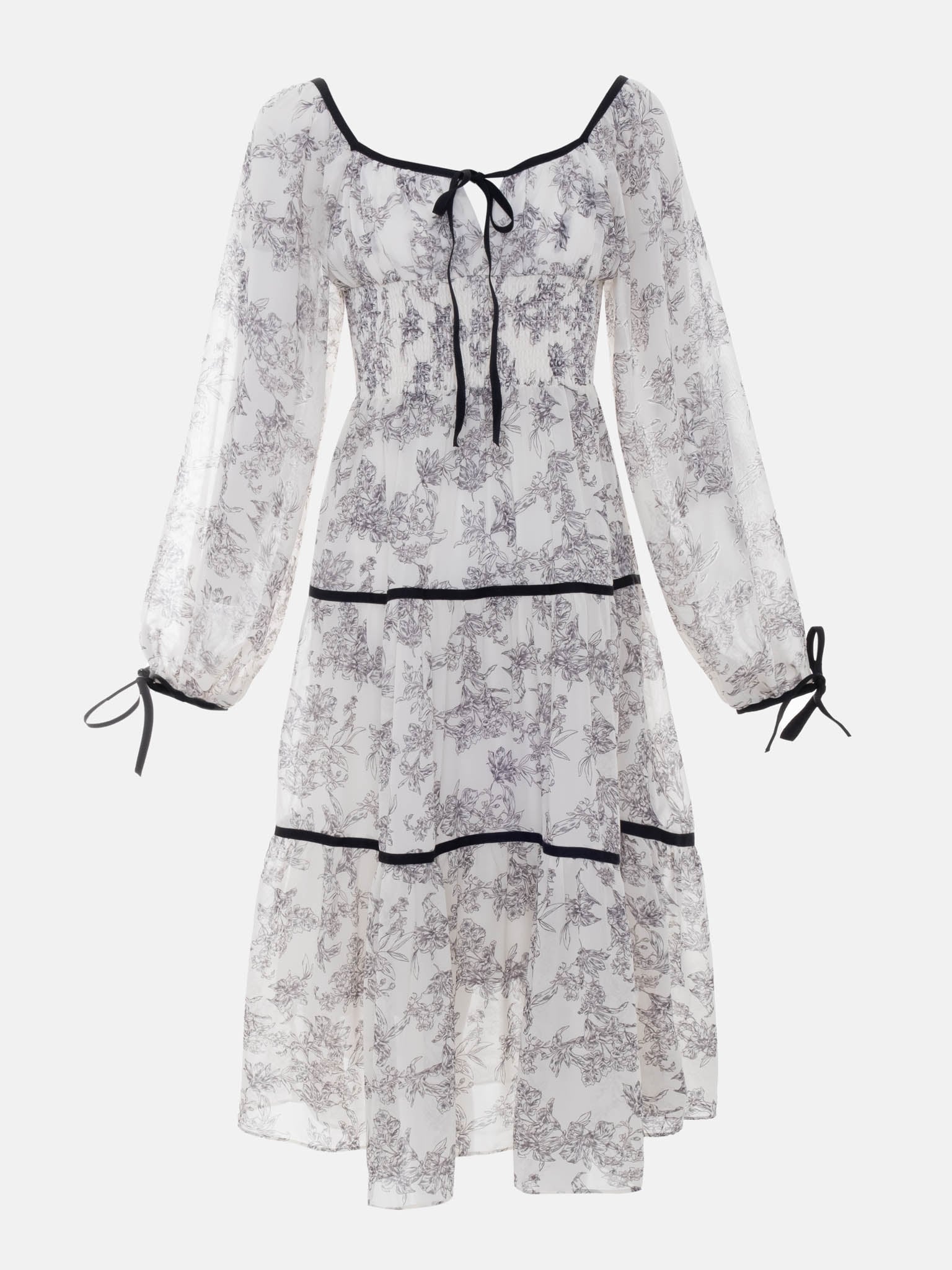 Midi dress with tiered skirt and contrasting edge