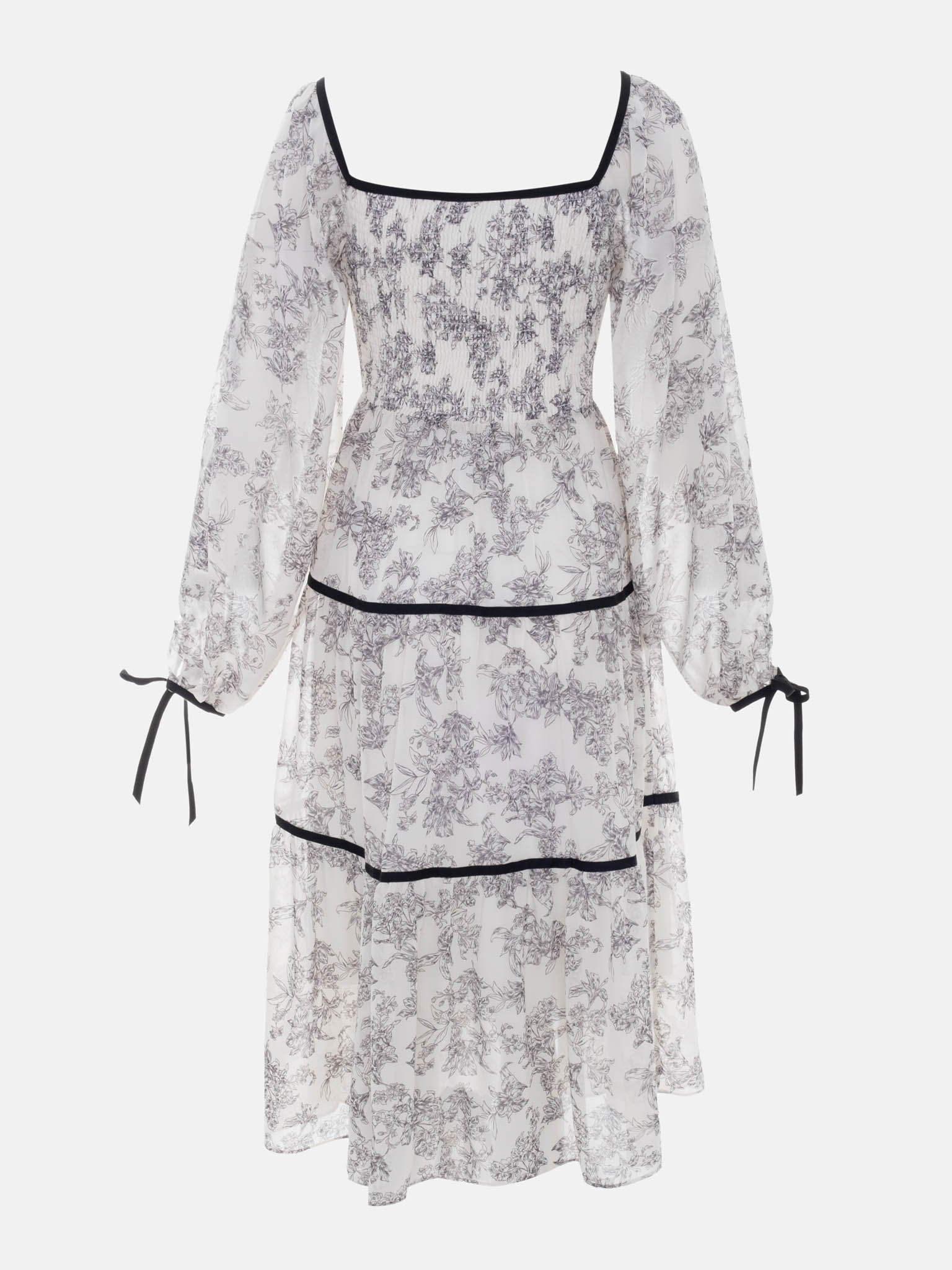 Midi dress with tiered skirt and contrasting edge