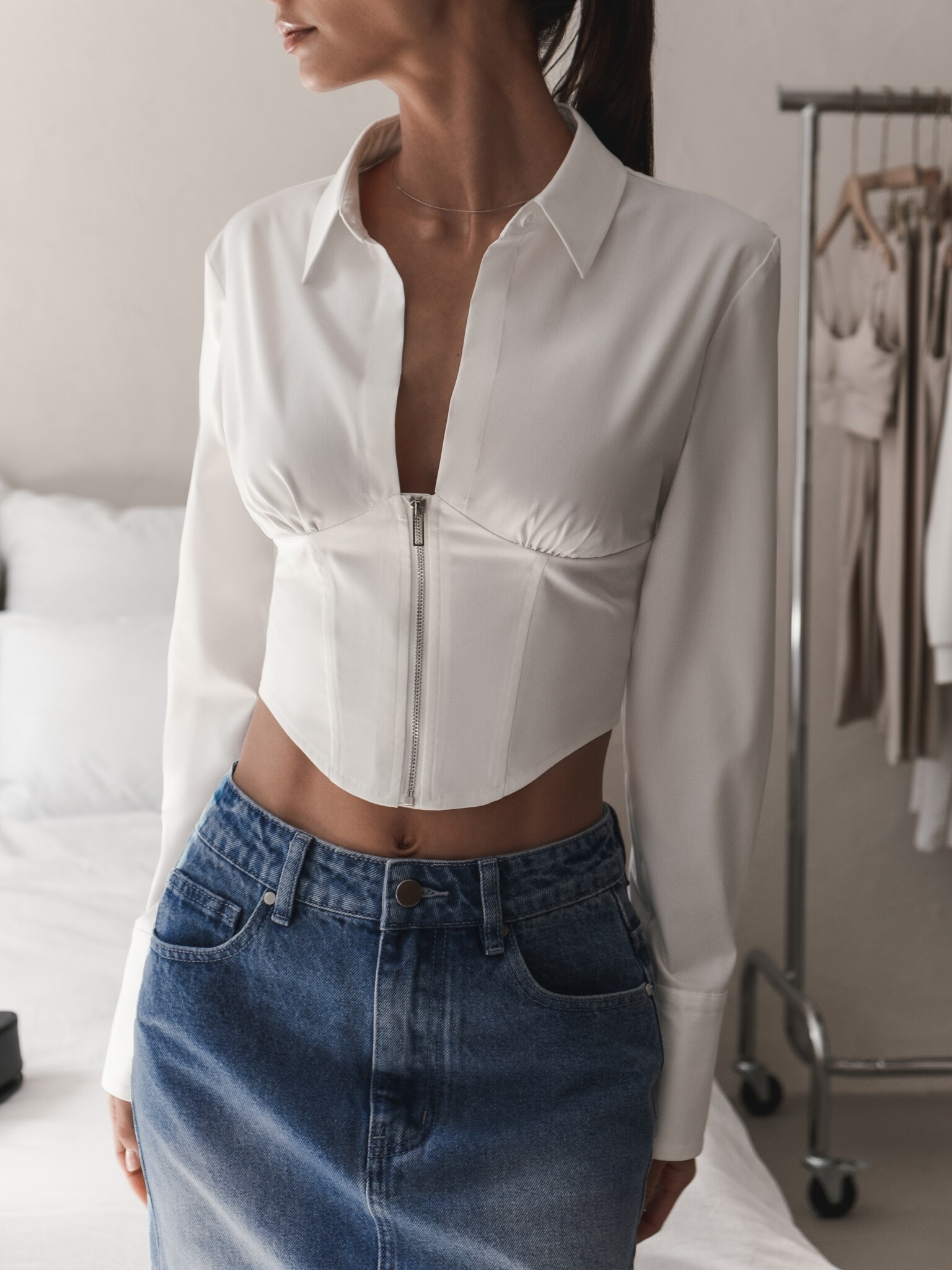 Corset blouse with zip at waist :: LICHI - Online fashion store
