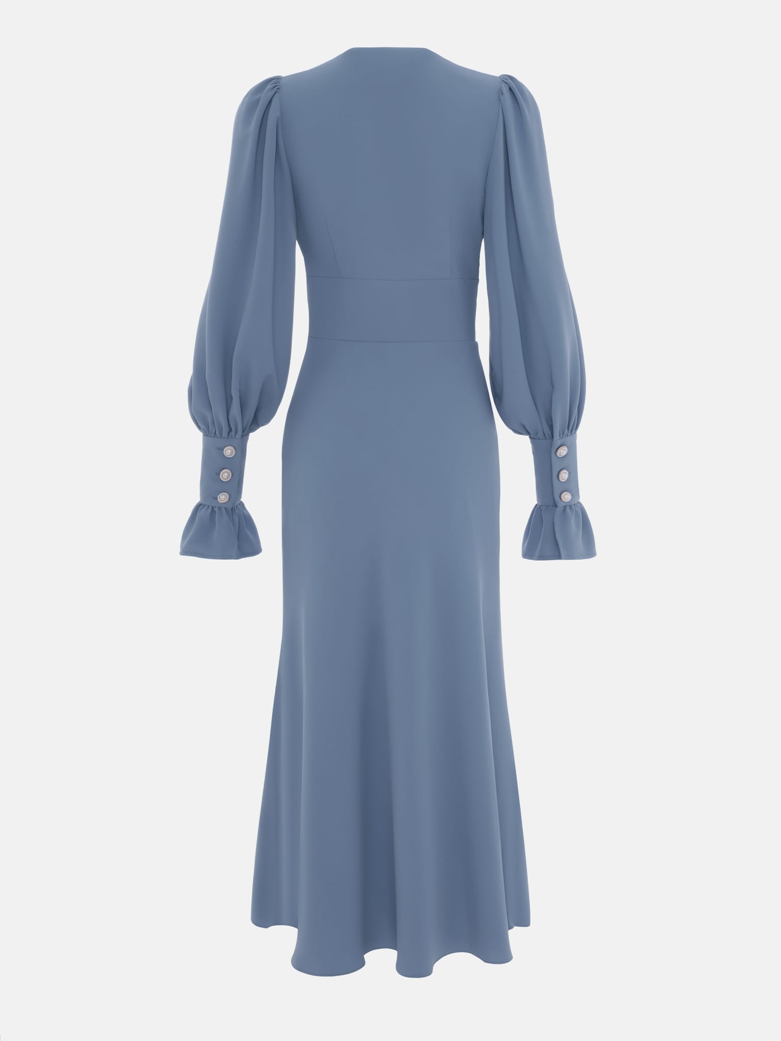 Midi dress with pleated bodice and voluminous cuffs