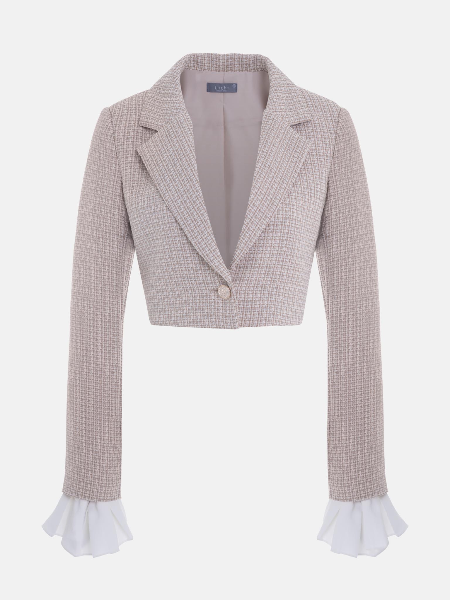 Cropped tweed jacket with sleeve inserts :: LICHI - Online fashion store