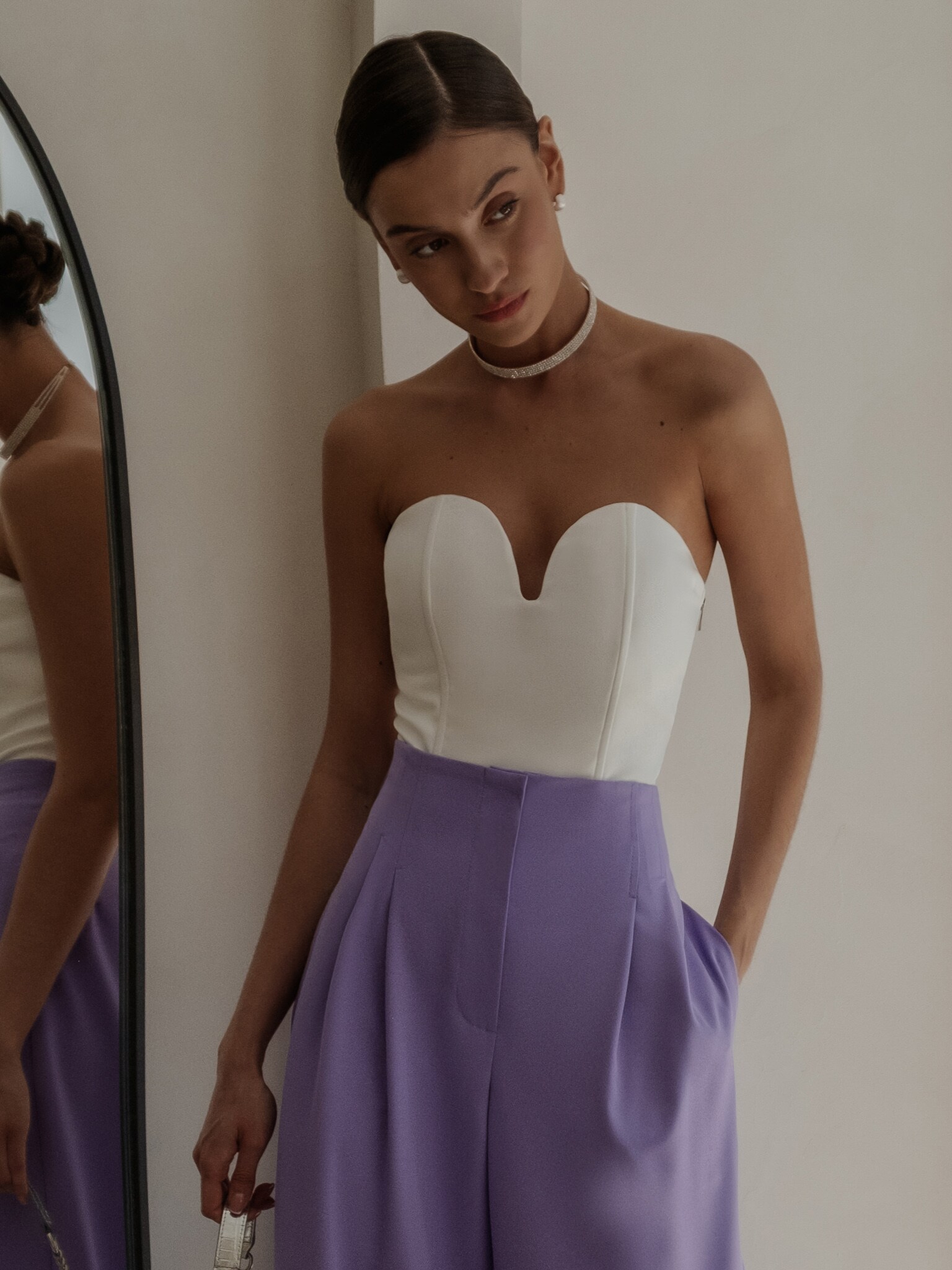 Strapless top with shaped neckline