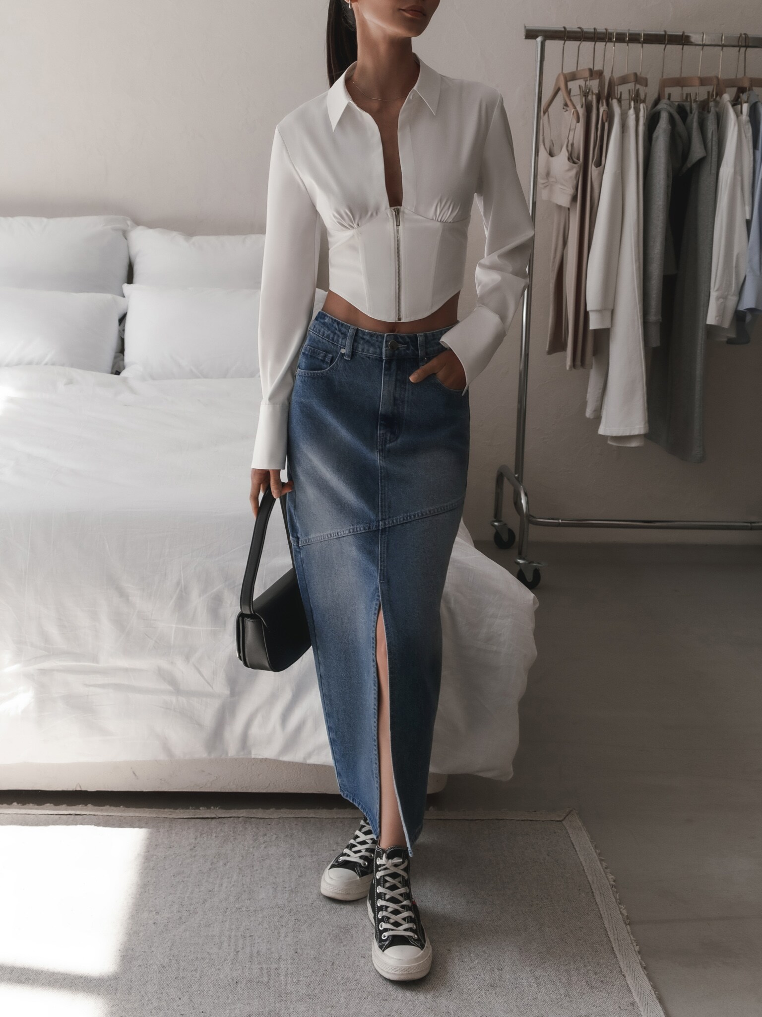 Джинсовая юбка макси с диагональным швом :: LICHI - Online fashion store