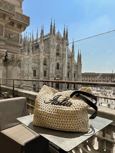 Soft-shaped wicker bag with eco-leather inserts :: LICHI - Online
