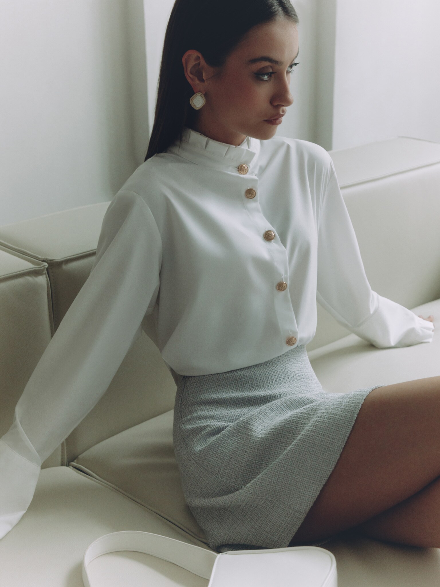 Standup collar shirt with golden buttons LICHI Online fashion store