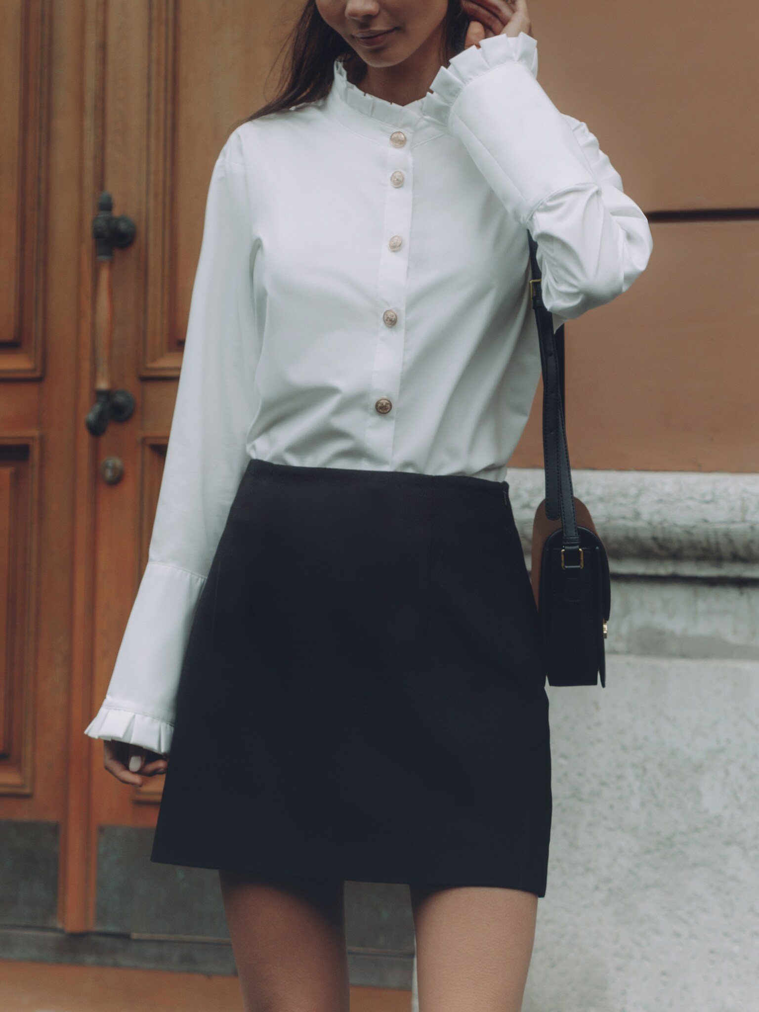 LICHI Online fashion store Standup collar shirt with golden buttons