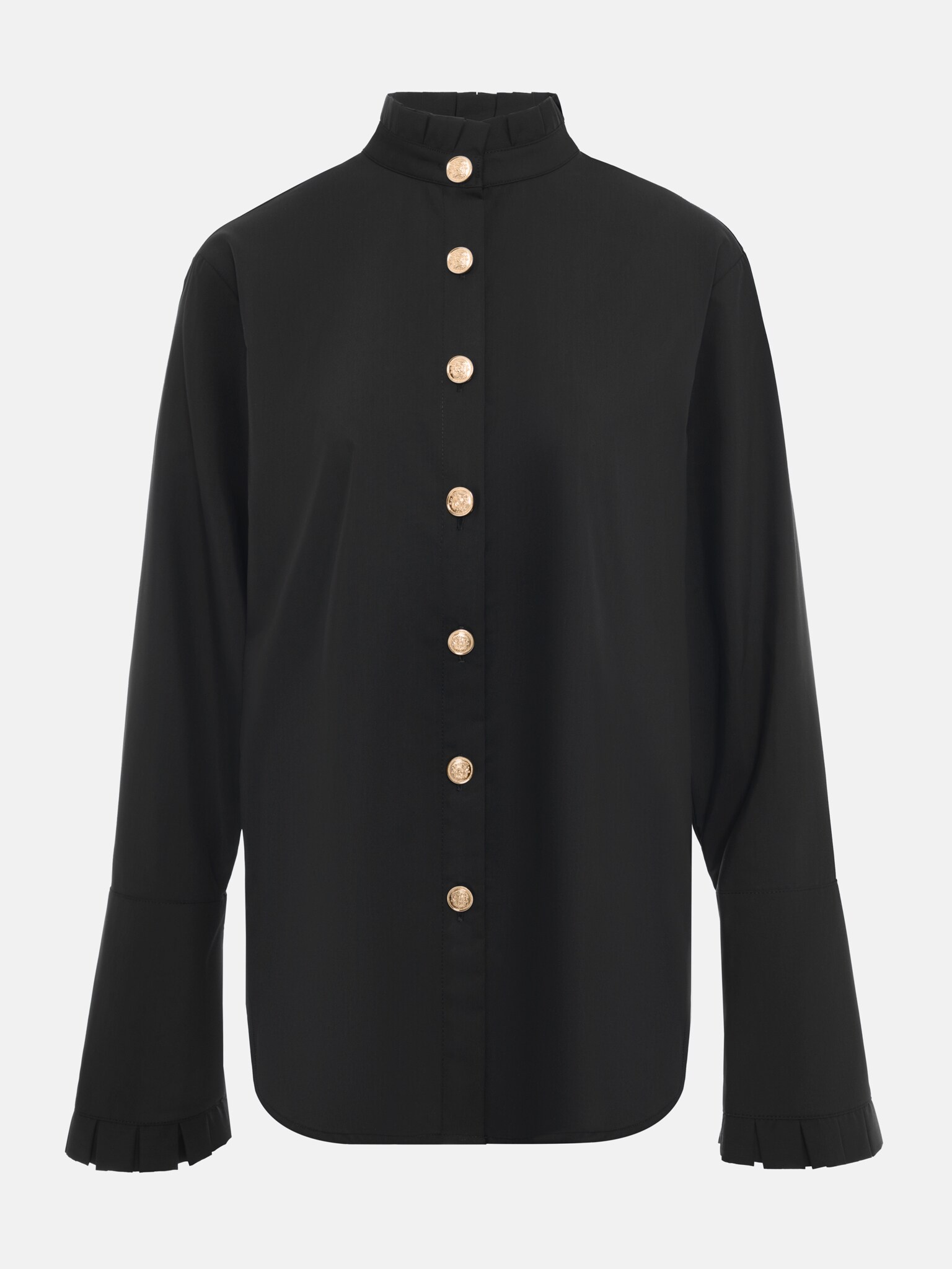 Stand-up collar shirt with golden buttons