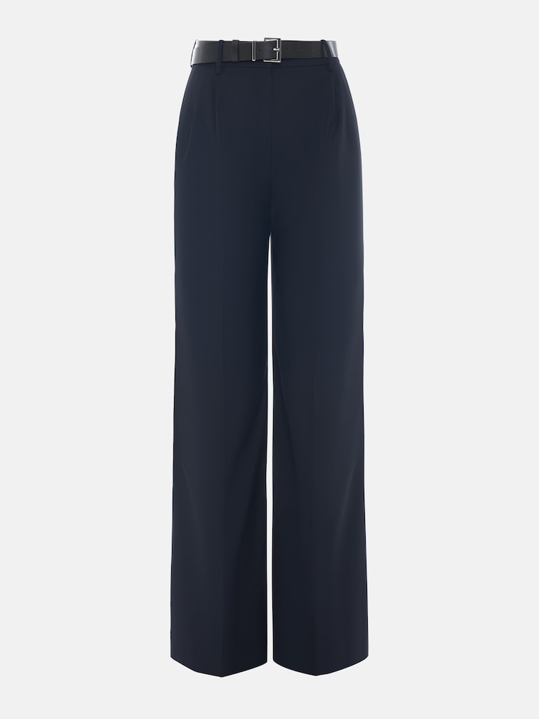 Trousers with a wide eco-leather belt