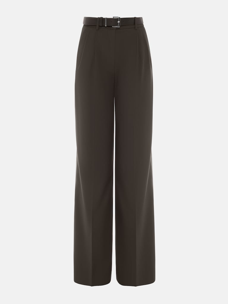 Trousers with a wide eco-leather belt