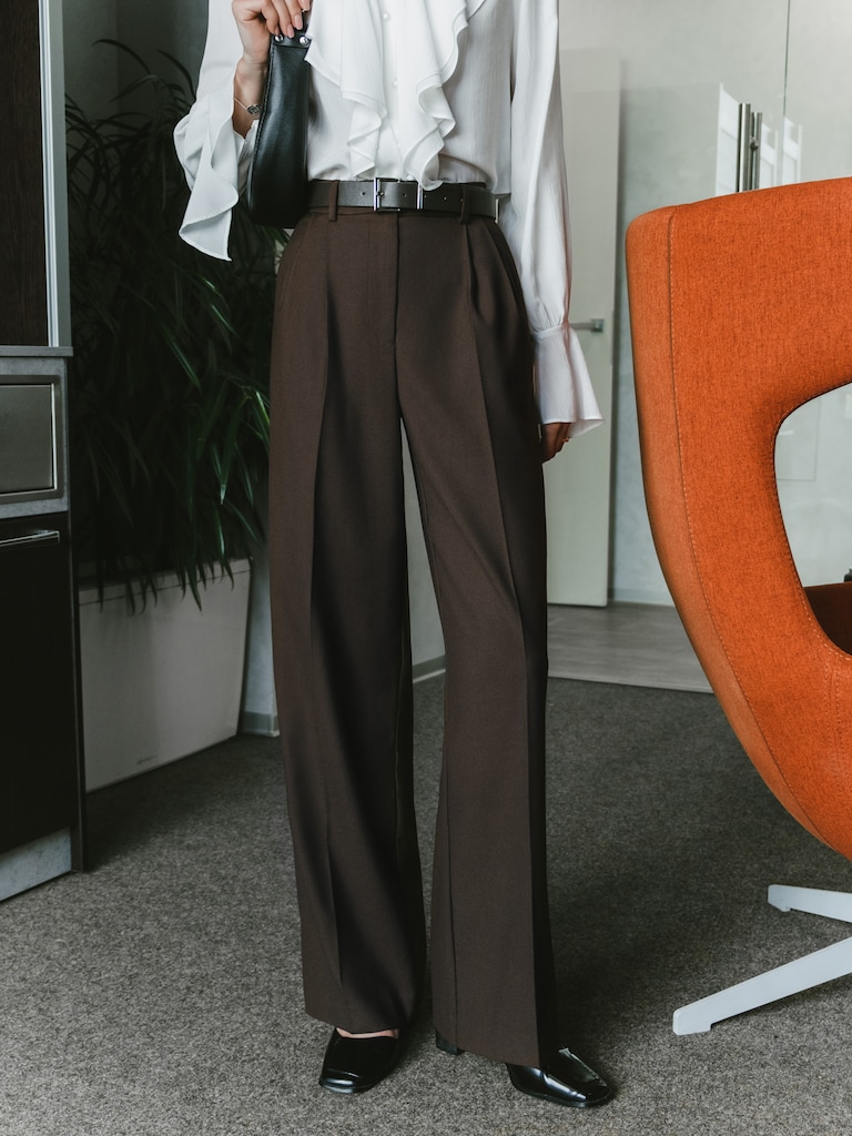 Trousers with a wide eco-leather belt