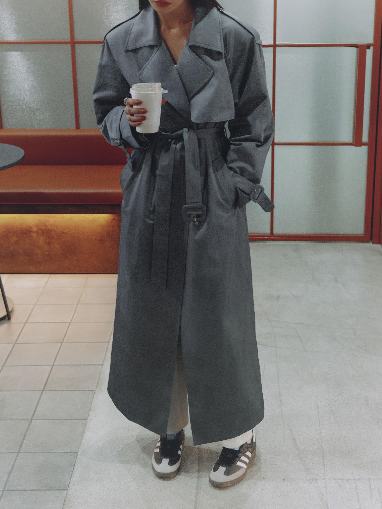 Maxi trench coat with snap buttons