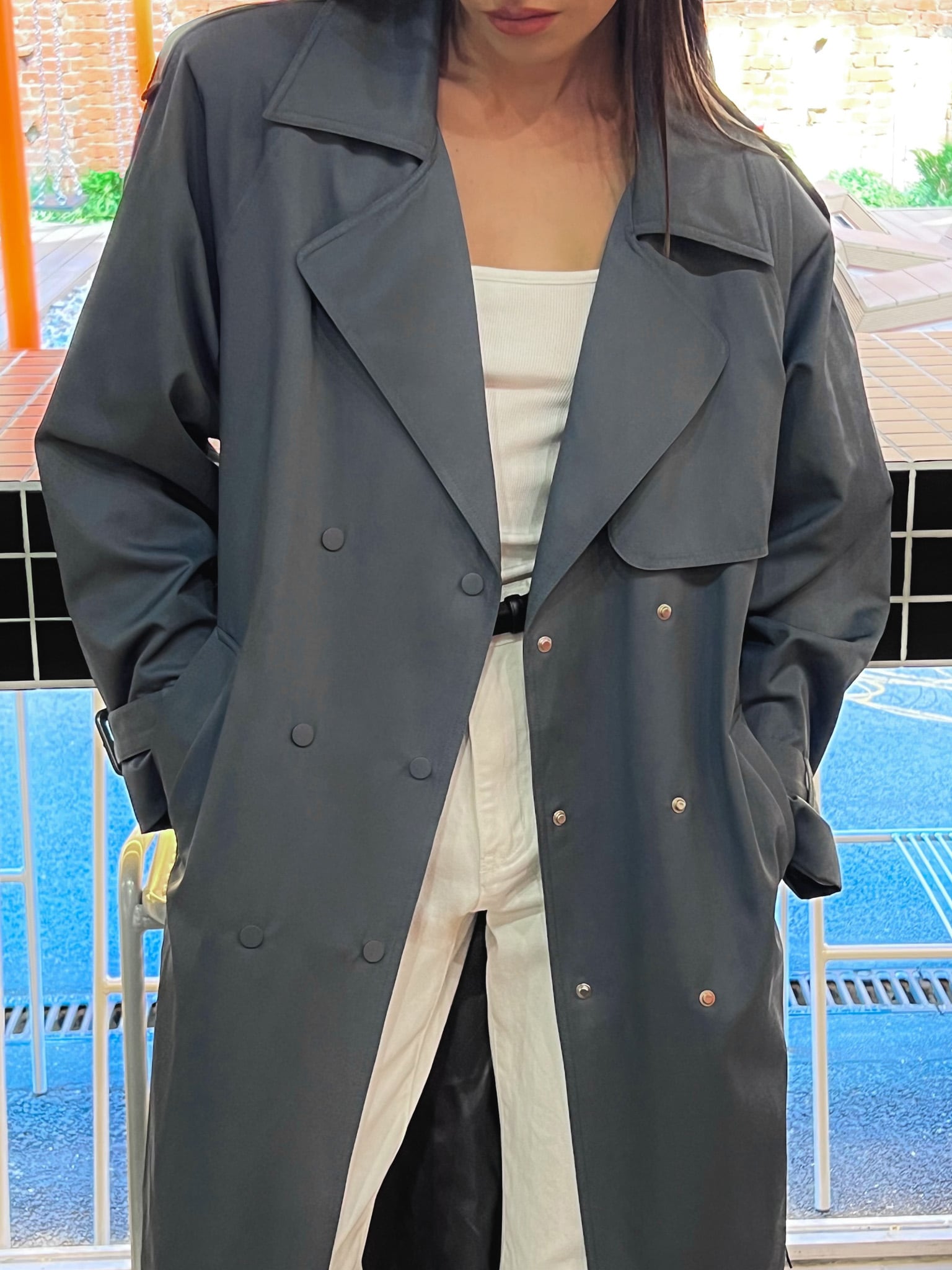 Maxi trench coat with snap buttons