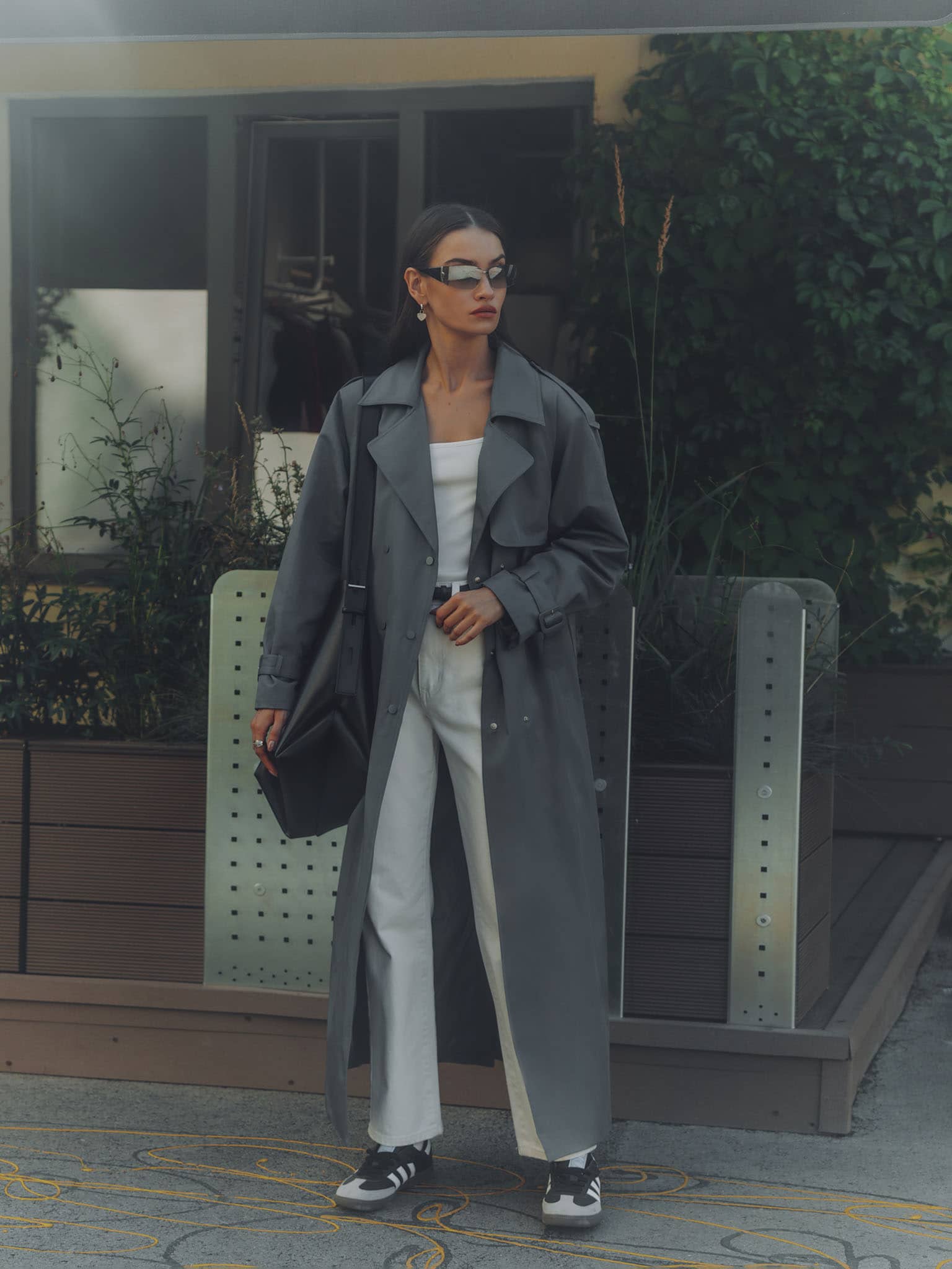 Maxi trench coat with snap buttons