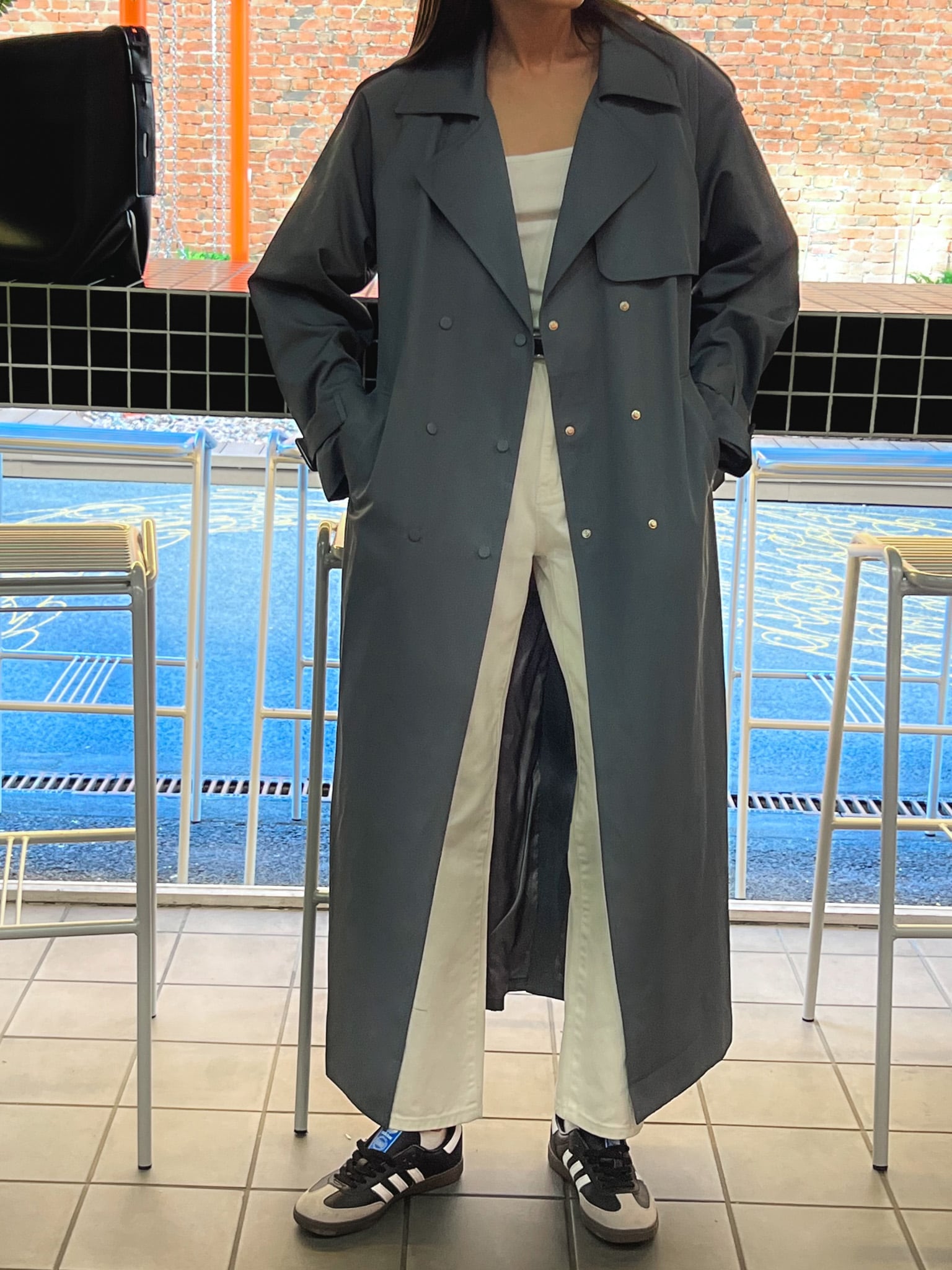 Maxi trench coat with snap buttons