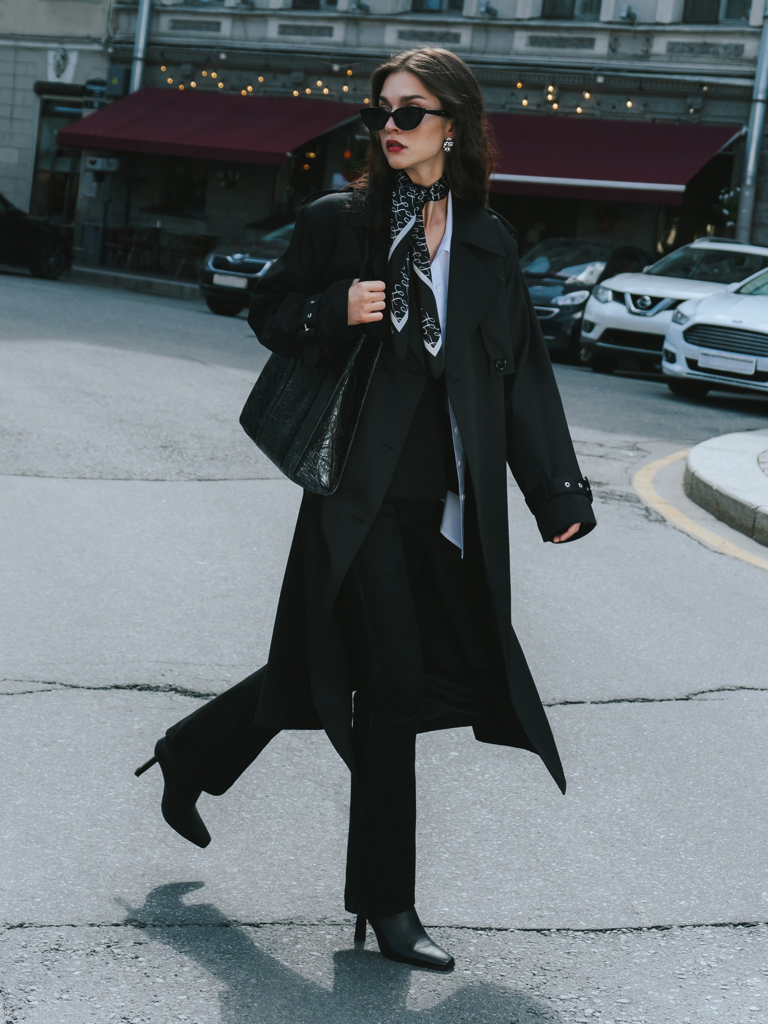 Midi trench coat with a wide belt