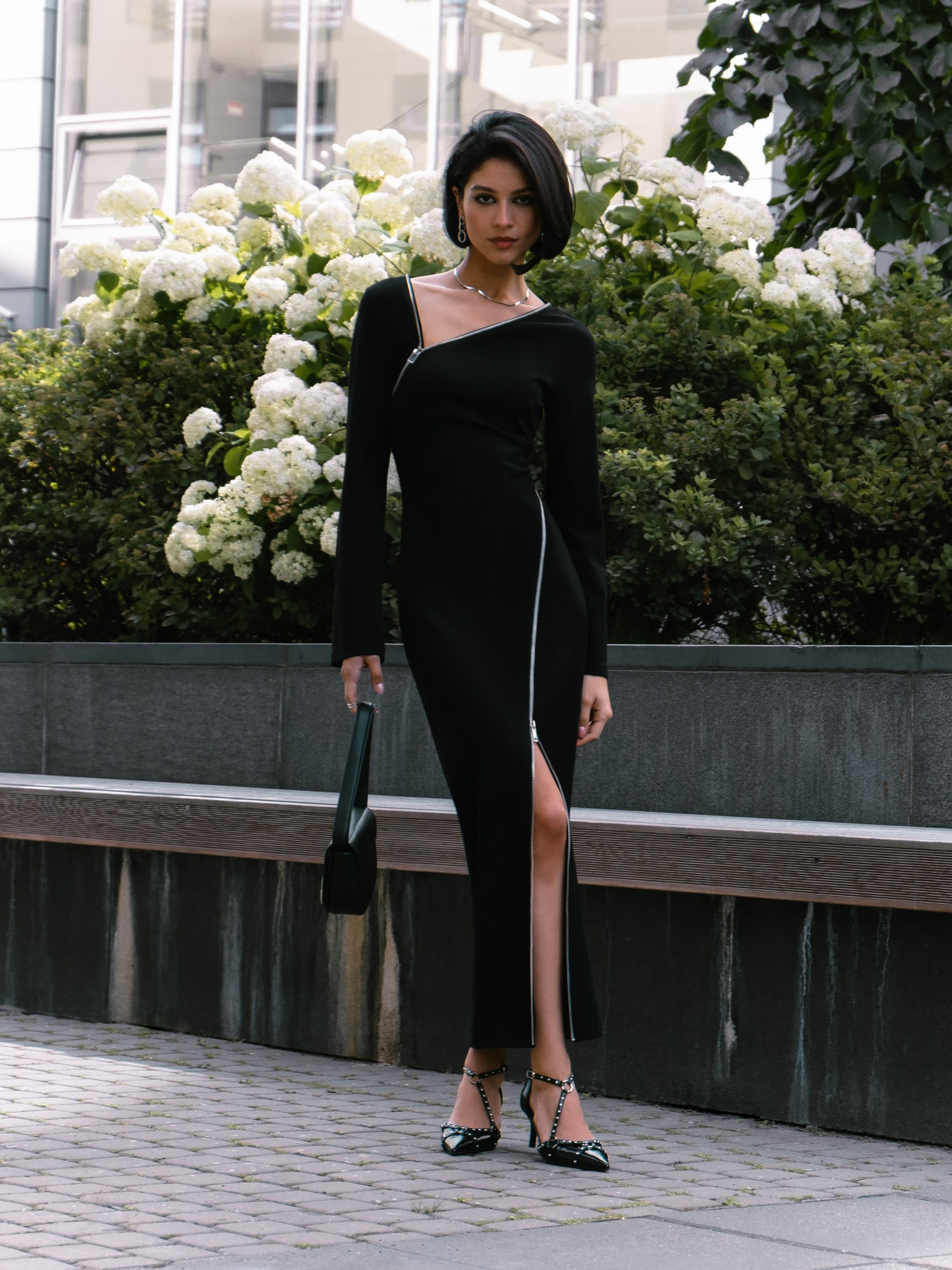 Maxi dress with diagonal zips :: LICHI - Online fashion store