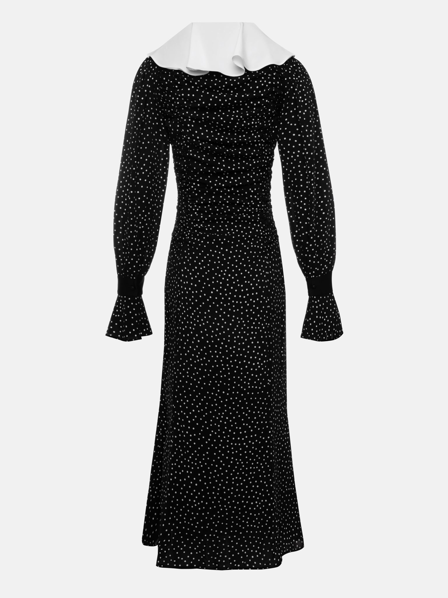 Polka dot maxi dress with contrast collar flounce