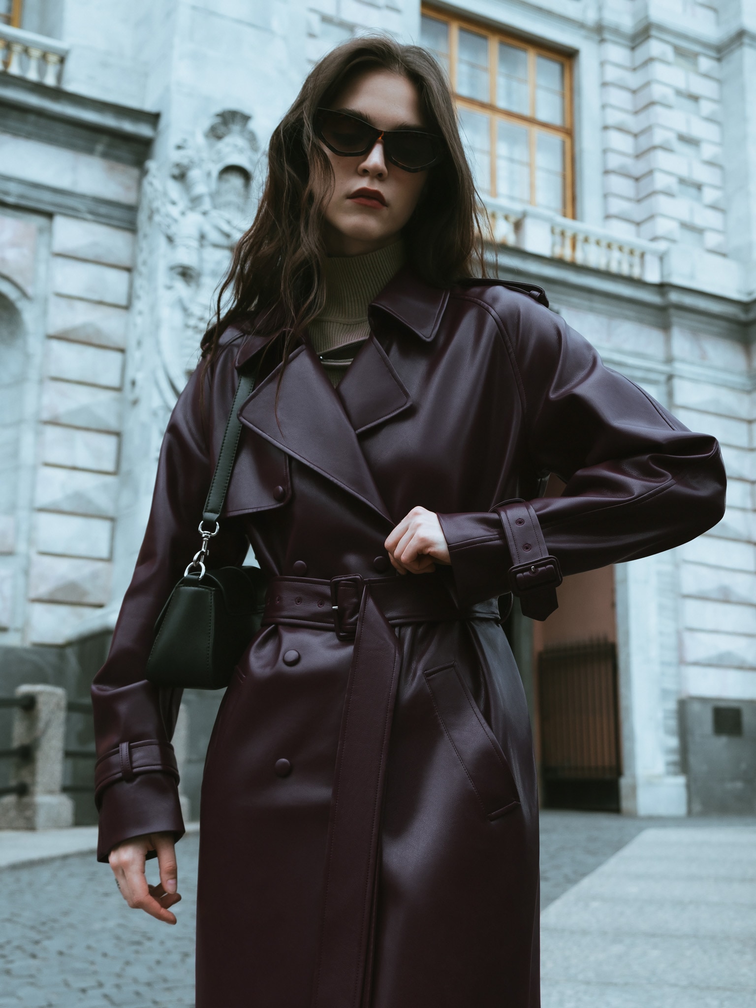Maxi trench coat from matte eco-leather :: LICHI - Online fashion store