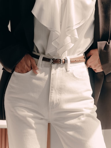 Slim leather belt with golden buckle :: LICHI - Online fashion store