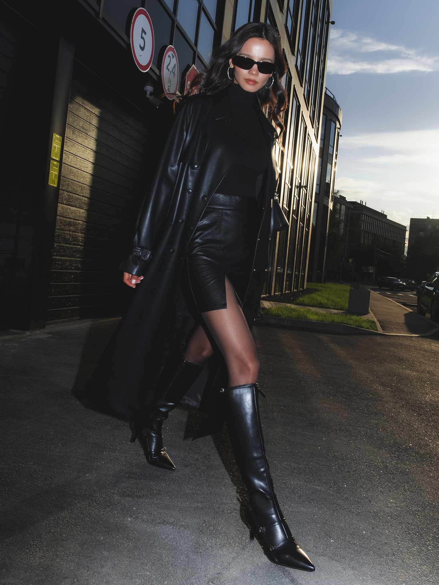 Maxi trench coat from matte eco-leather