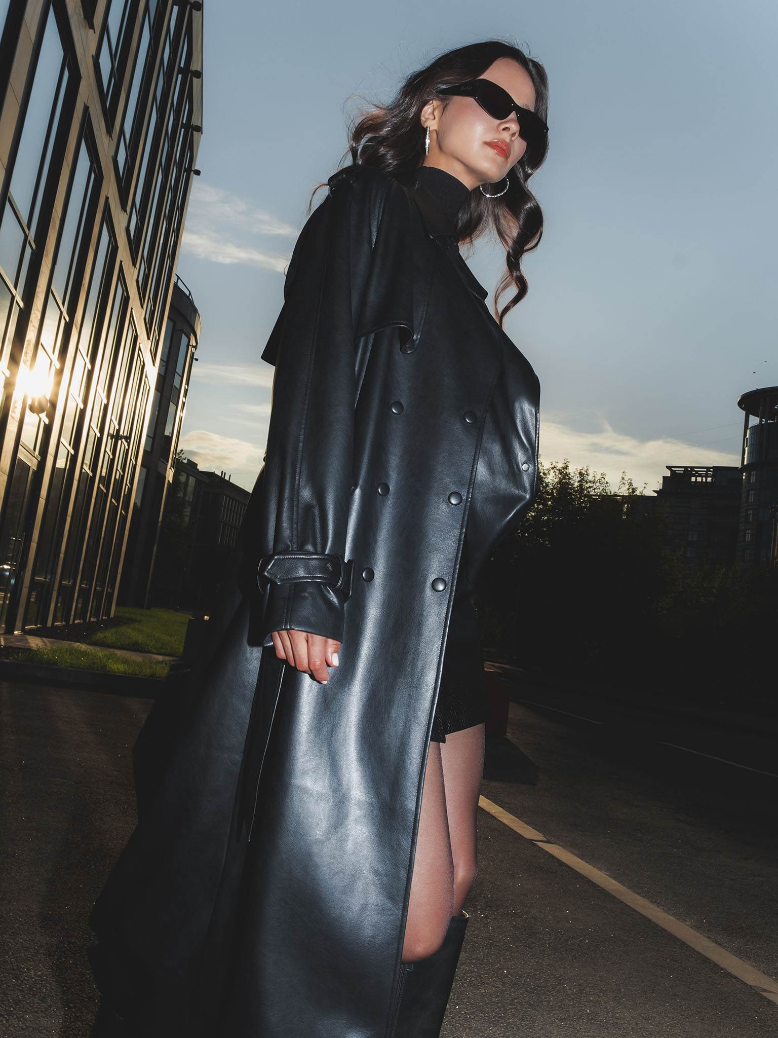 Maxi trench coat from matte eco-leather :: LICHI - Online fashion store