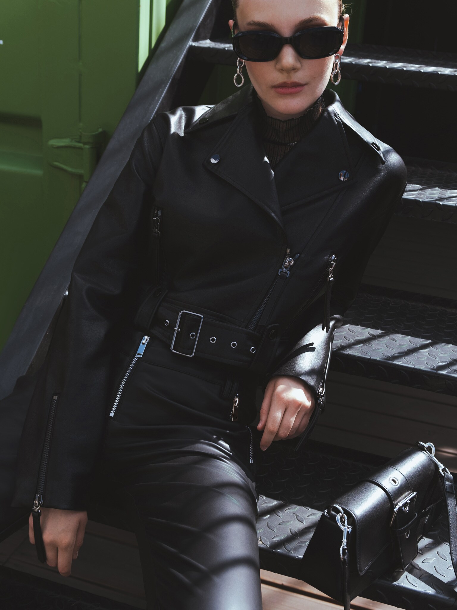 Cropped eco-leather jacket :: LICHI - Online fashion store