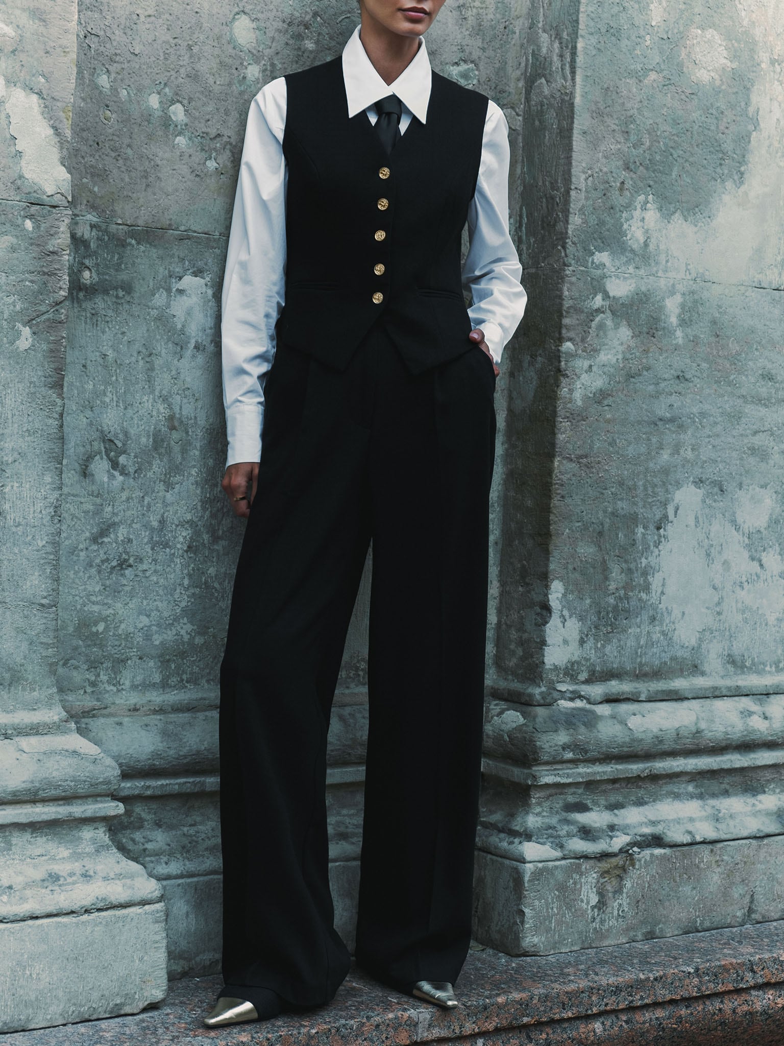 Pantalon palazzo en tissu texturé