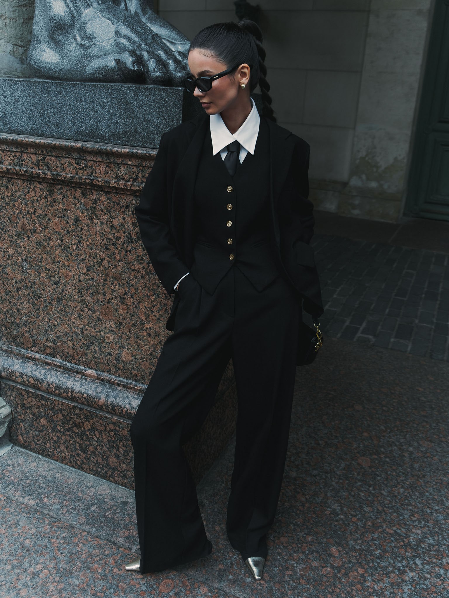 Textured single-breasted oversize blazer