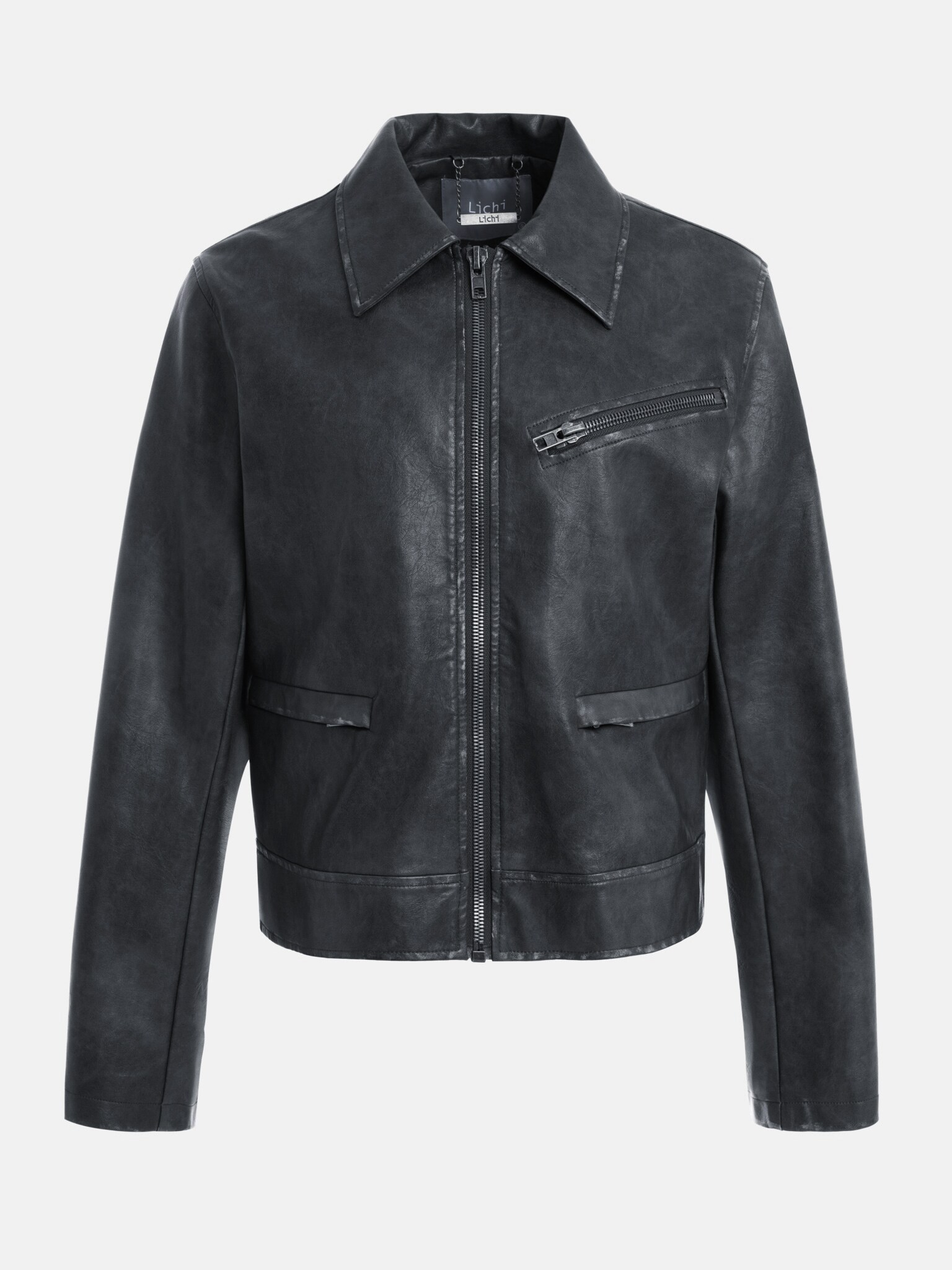 Worn-effect eco-leather jacket