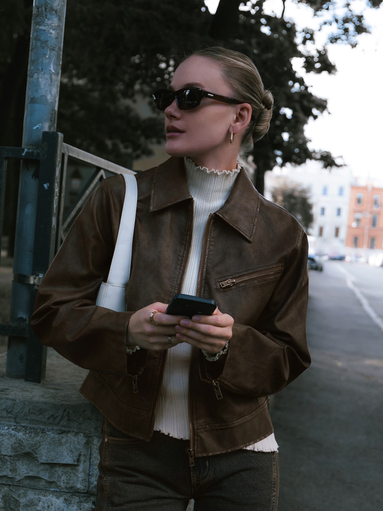 Worn-effect eco-leather jacket