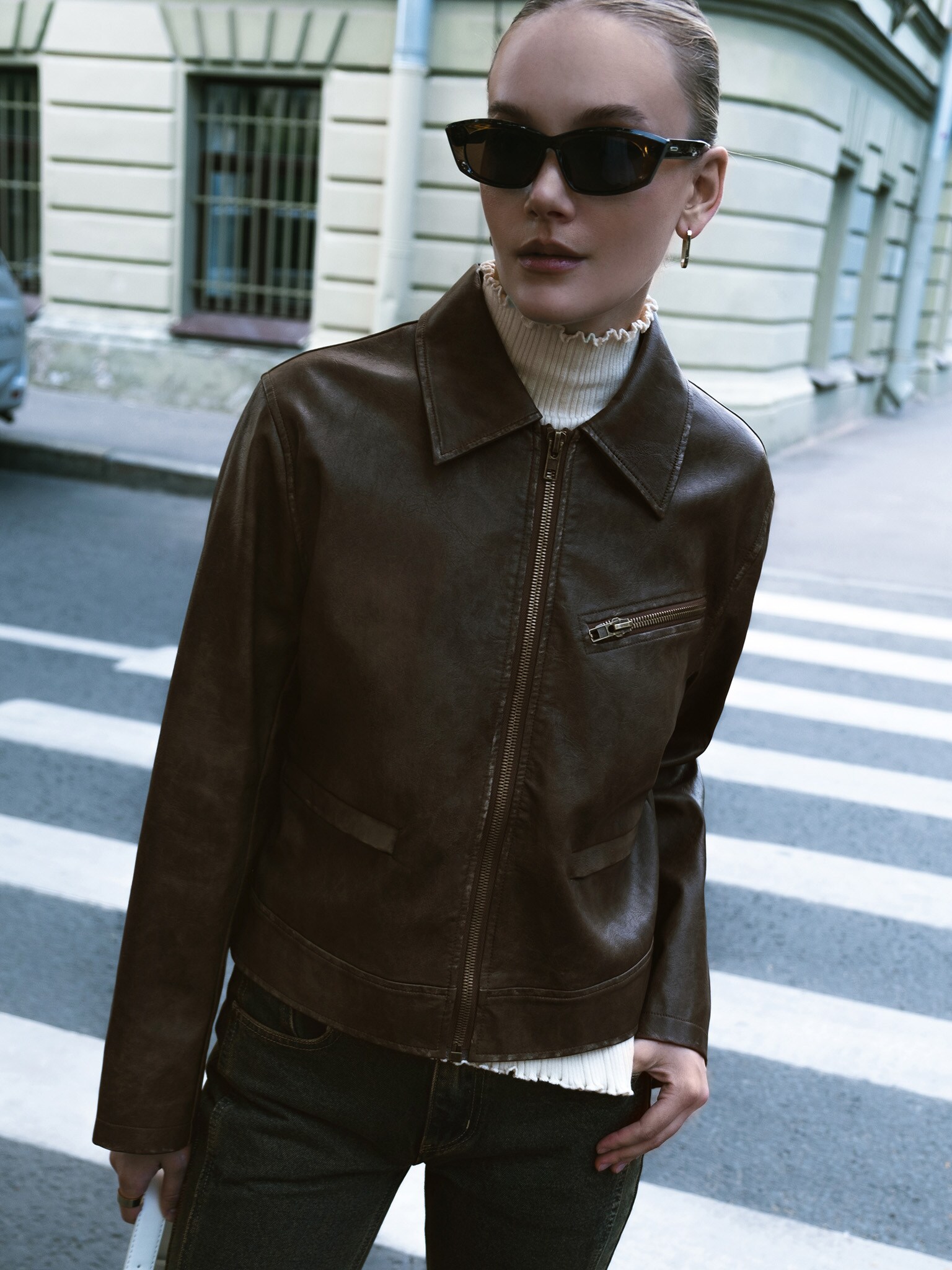 Worn-effect eco-leather jacket