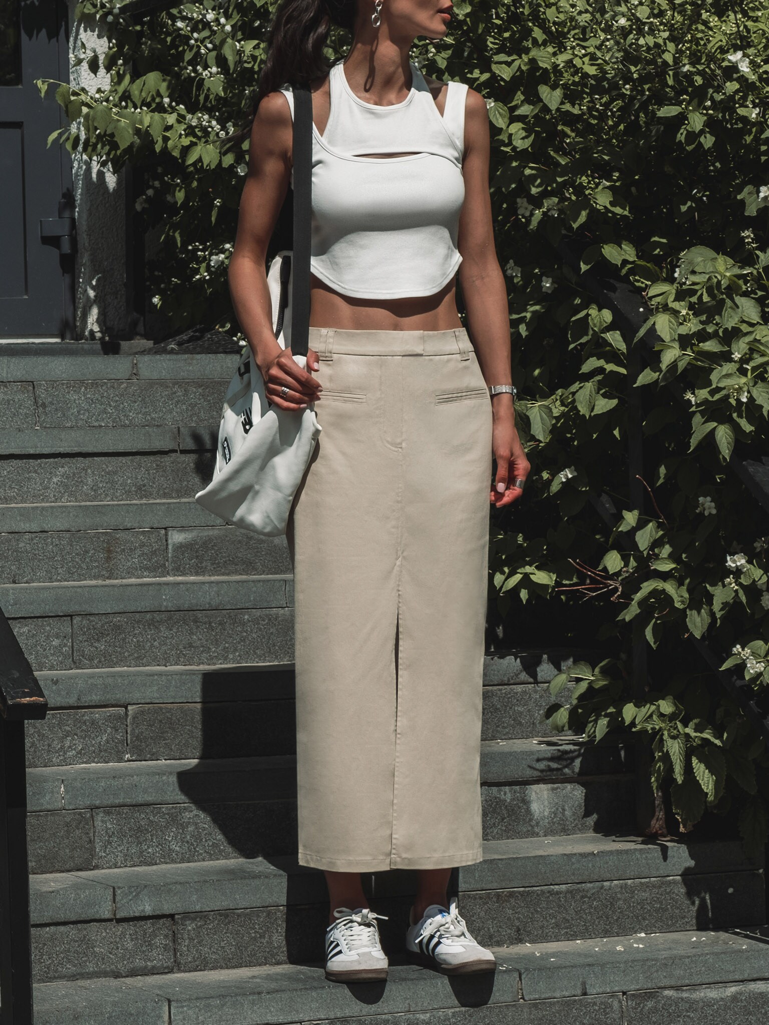 Straight maxi skirt in suiting fabric