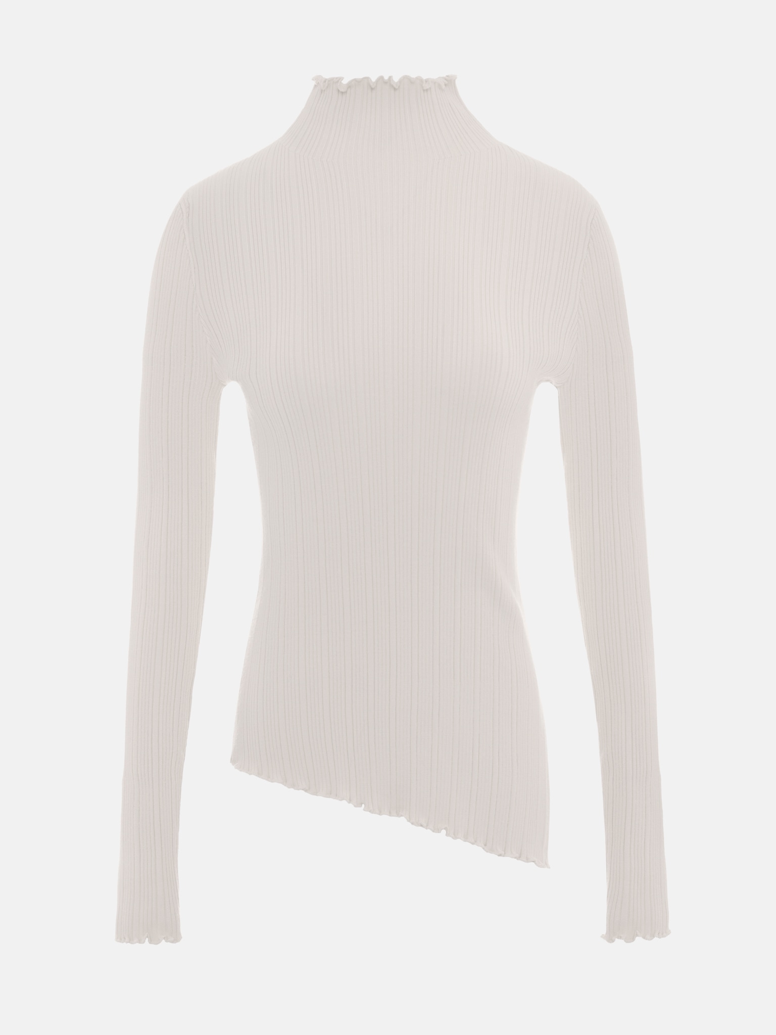 Ribbed turtleneck with collar ruffles