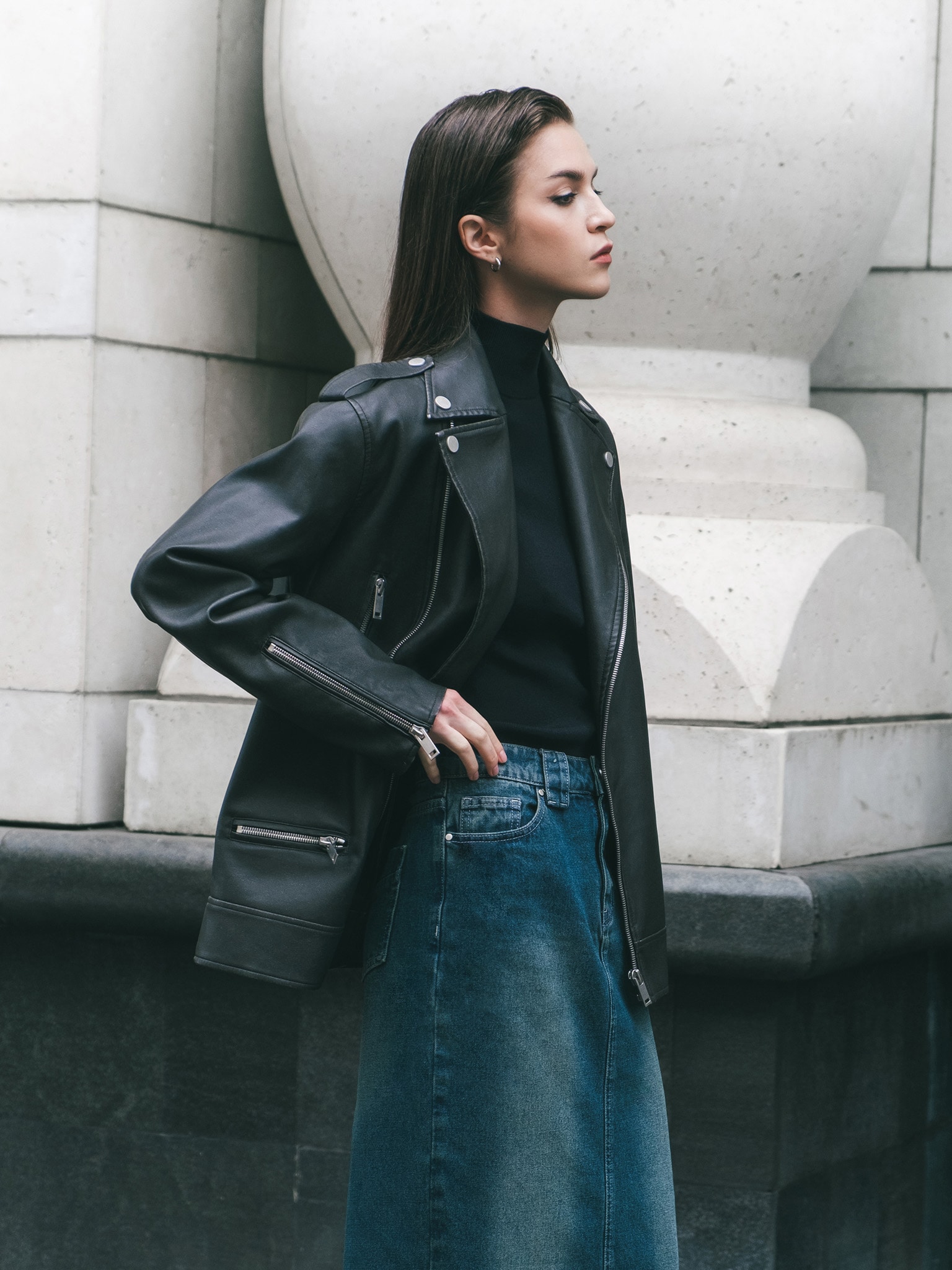 Oversized vegan-leather biker jacket