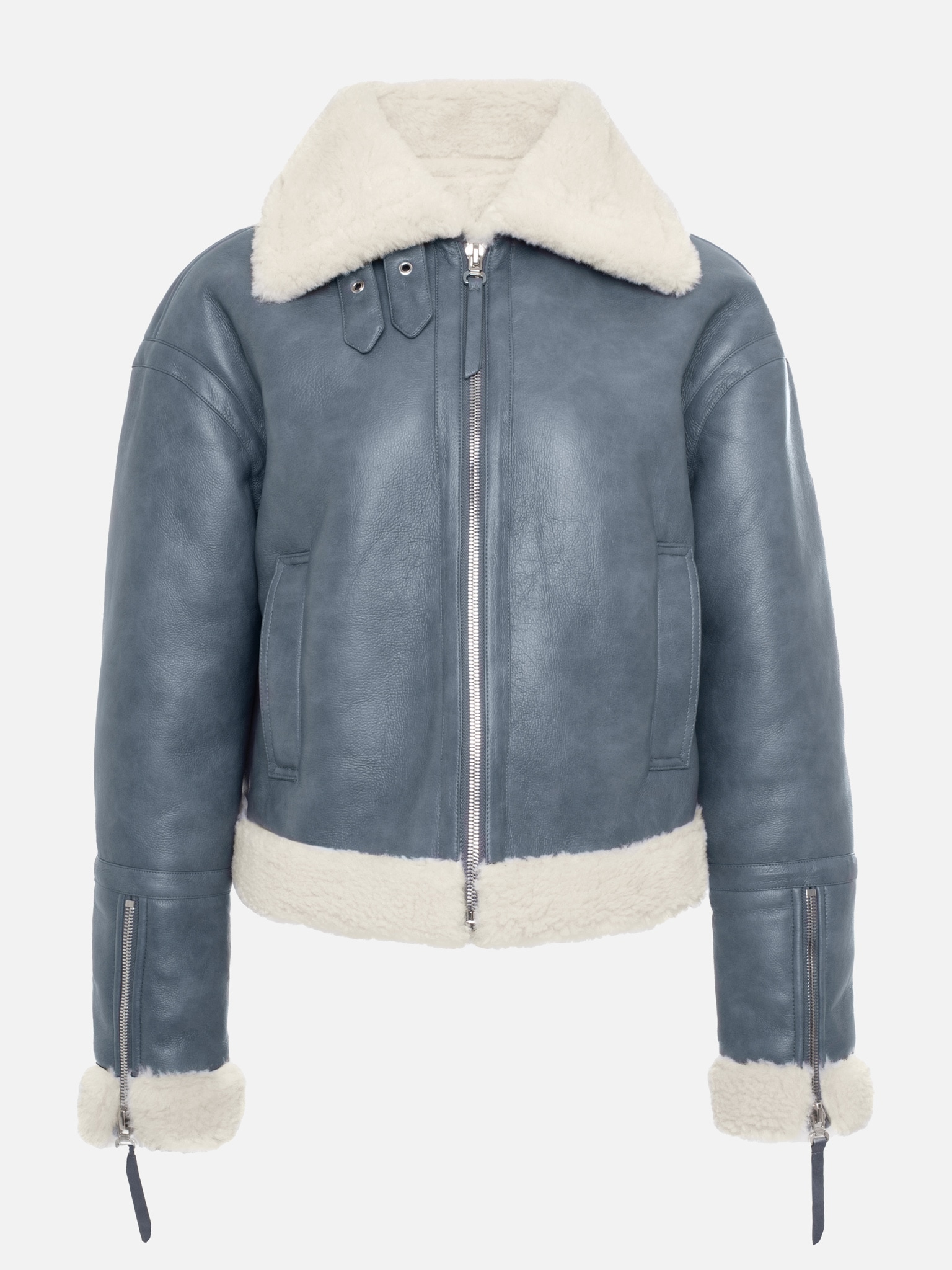 Дубленка прямого кроя с меховыми вставками